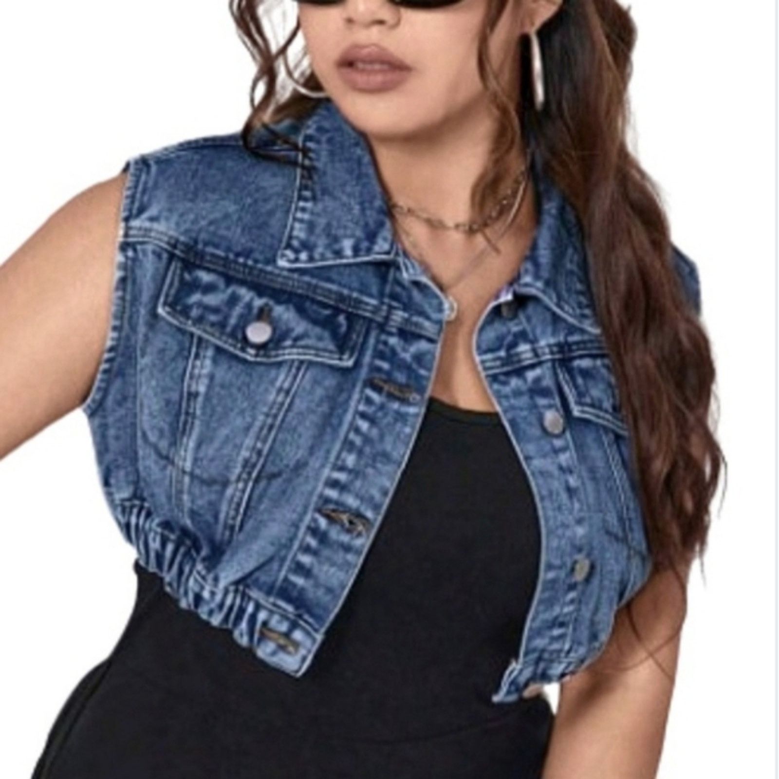 Shein DISTRESSED ☆ MED. BLUE DENIM ☆ CROPPED VEST ☆ 4x ☆ NWT Size 4XL / US 24-26 - 5 Thumbnail