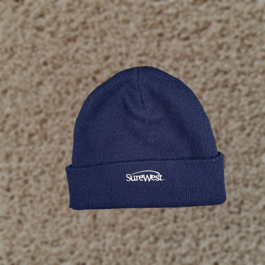 Vintage Yupoong Beanie Mens One Size Blue Knit SureWest Logo Stretch Winter Workwear Hat Size ONE SIZE - 1 Thumbnail