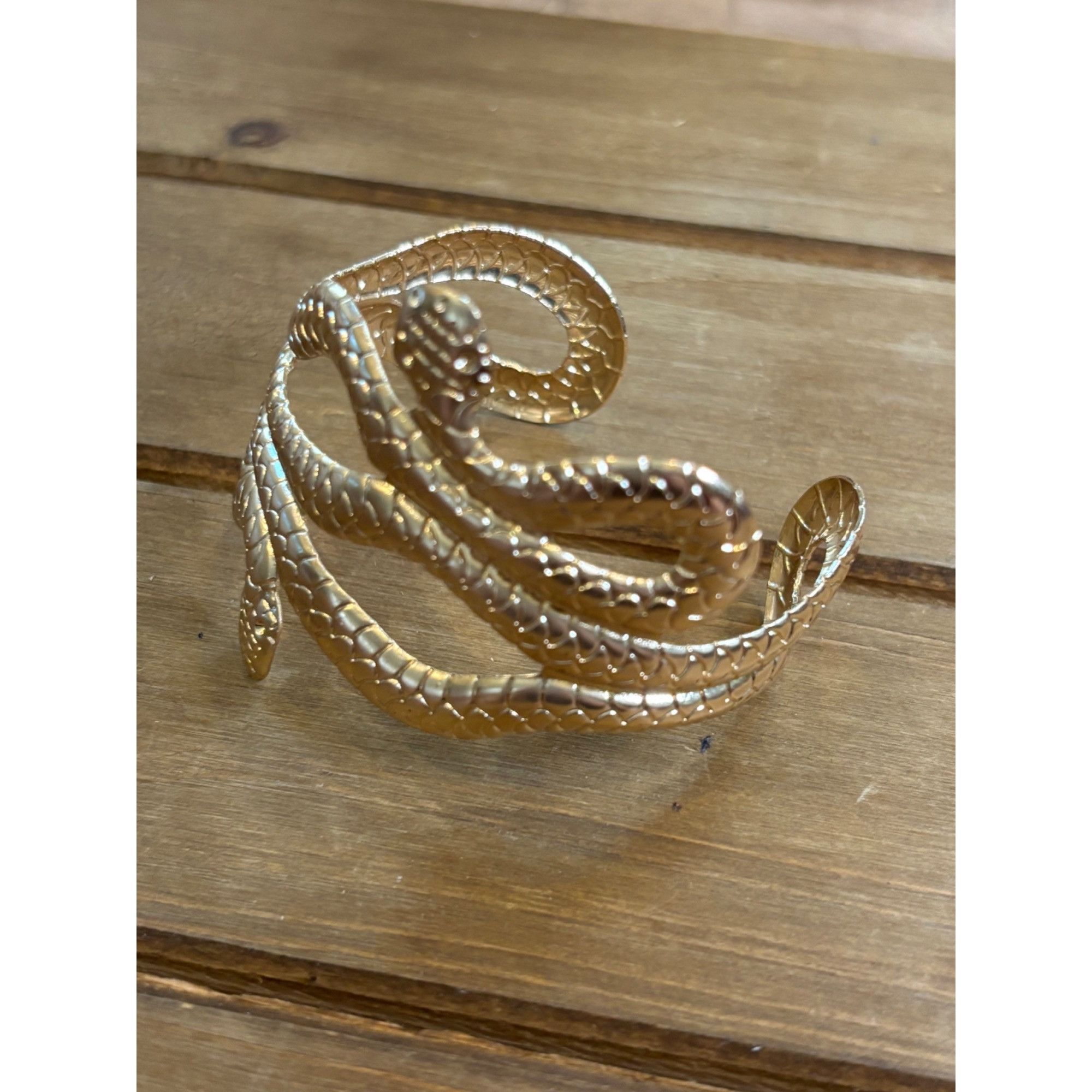 Other Gold Snake Cuff Bracelet Adjustable Size Textured Design Size ONE SIZE - 6 Thumbnail