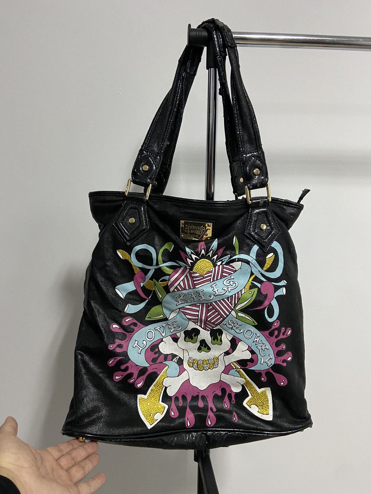 Ed Hardy × Vintage Ed Hardy Vintage tote Bag Big Print Logo rhinestones Size ONE SIZE - 1 Thumbnail