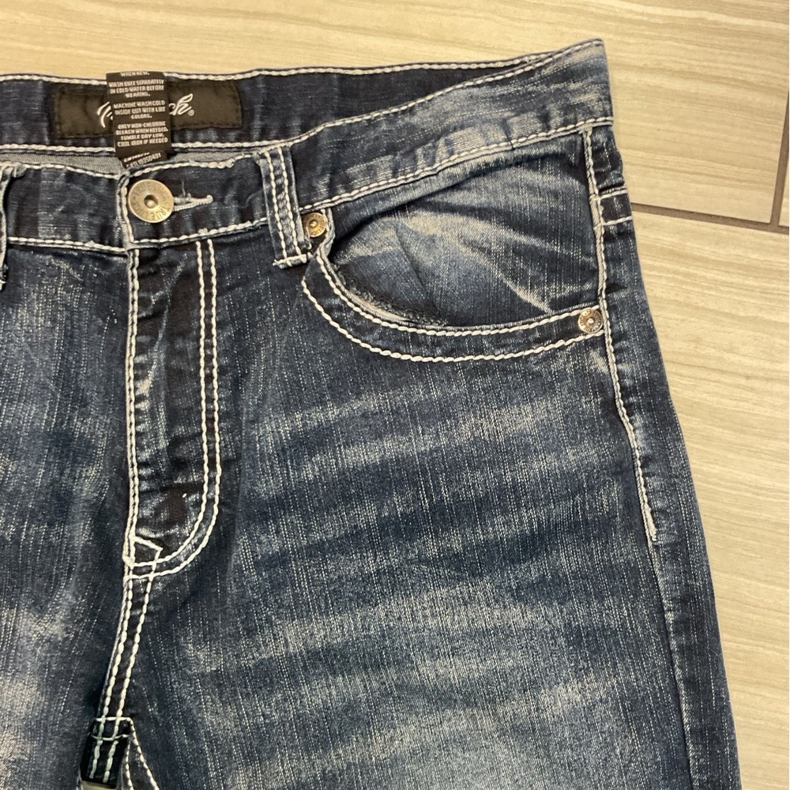 Vintage True Luck Men’s Dark Blue Denim Straight Jeans Size US 34 / EU 50 - 6 Thumbnail