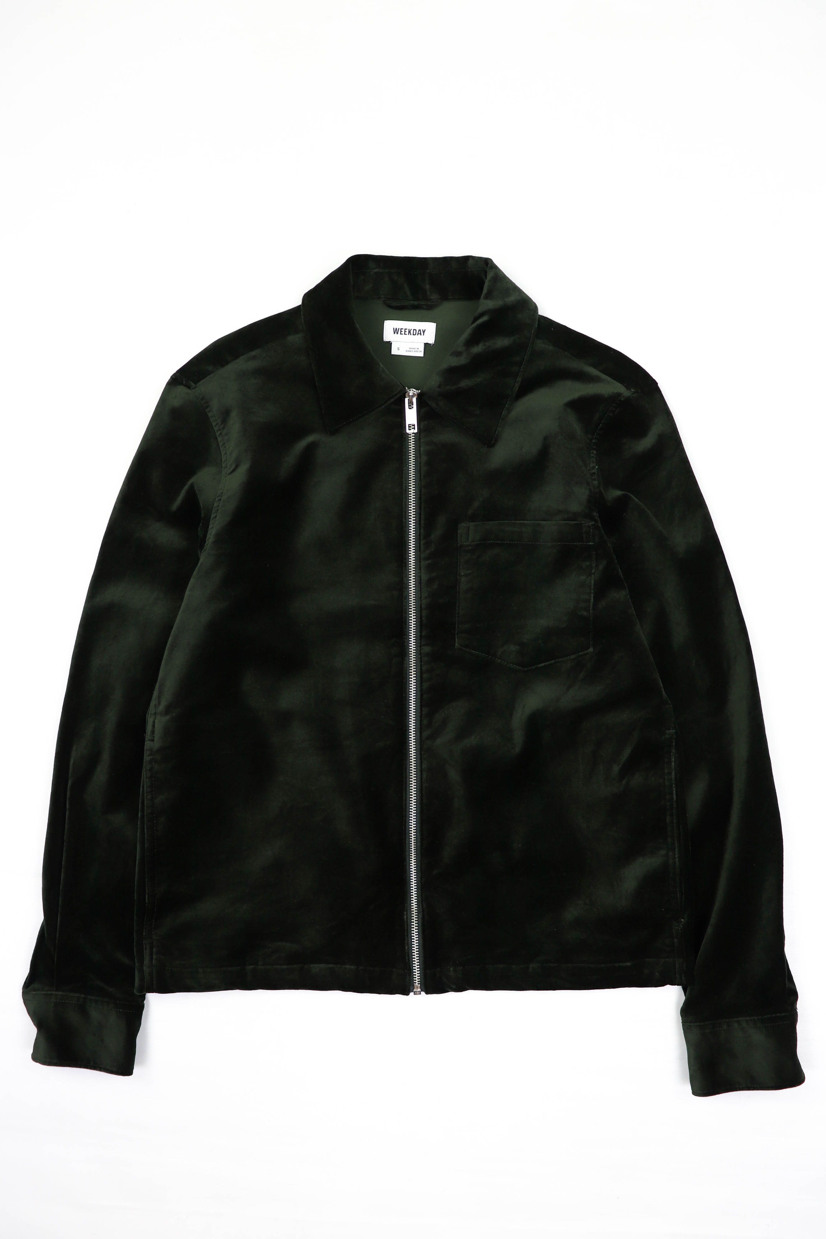 Weekday WEEKDAY Ahmed Emerald Green Velour Cropped Overshirt Jacket Size US S / EU 44-46 / 1 - 1 Thumbnail