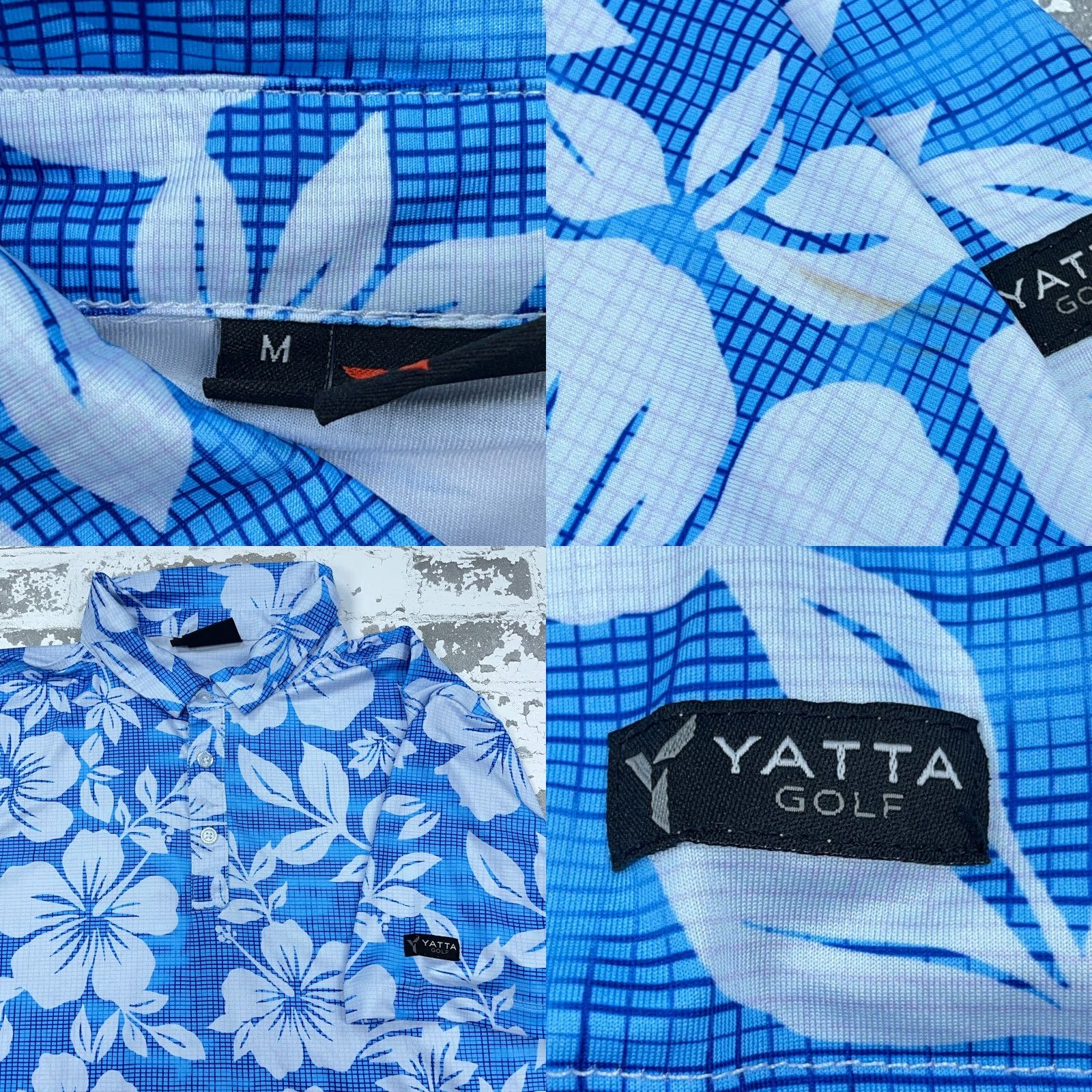Vintage Yatta Golf Polo Shirt Men Medium Blue Floral Print Performance Wicking Dry Size US M / EU 48-50 / 2 - 8 Thumbnail