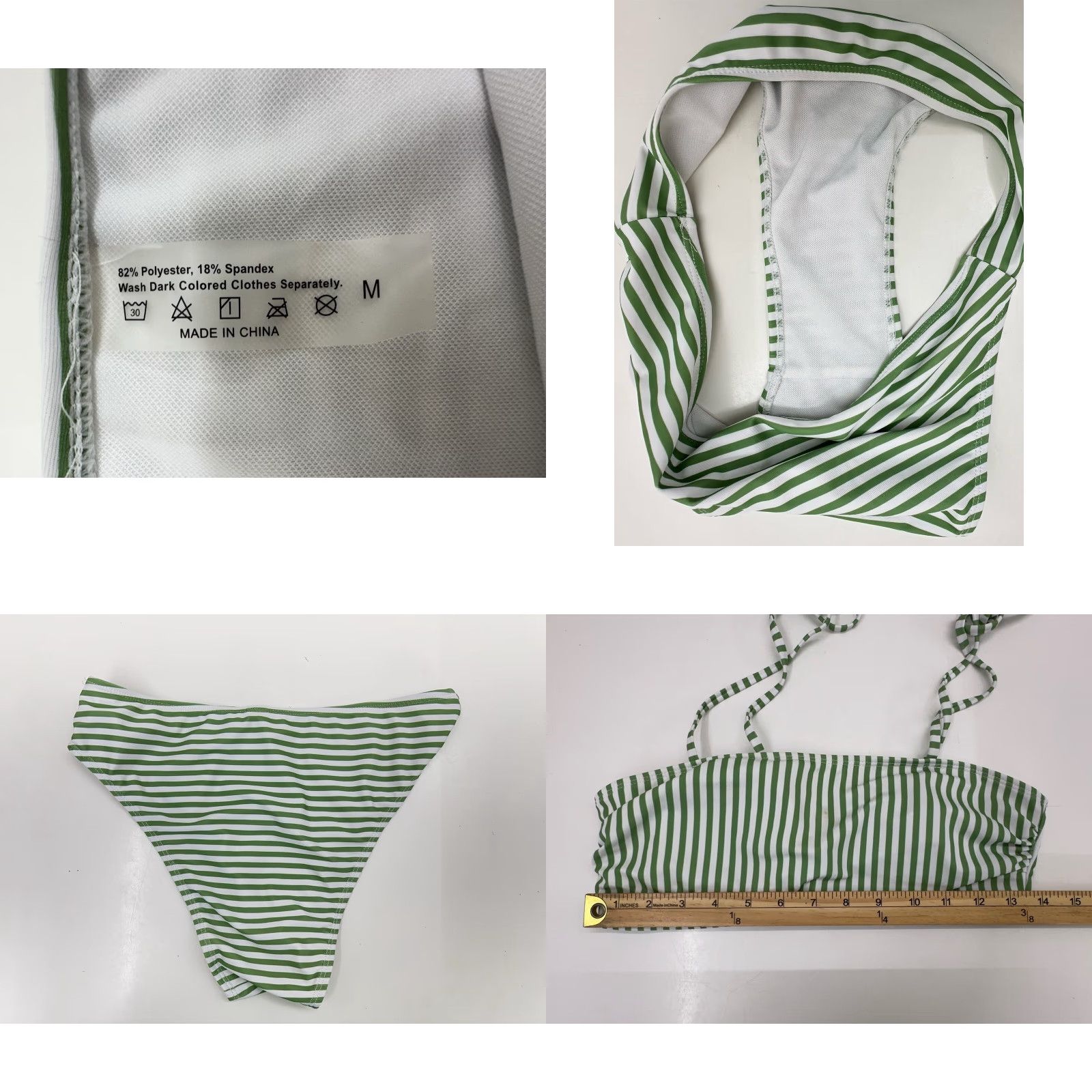 Shein Shein Womens Bikini Two Piece Green White Striped Padded M Swimwear Beach Stripes Adjustable Bandeau Adult Womens Size ONE SIZE - 8 Thumbnail
