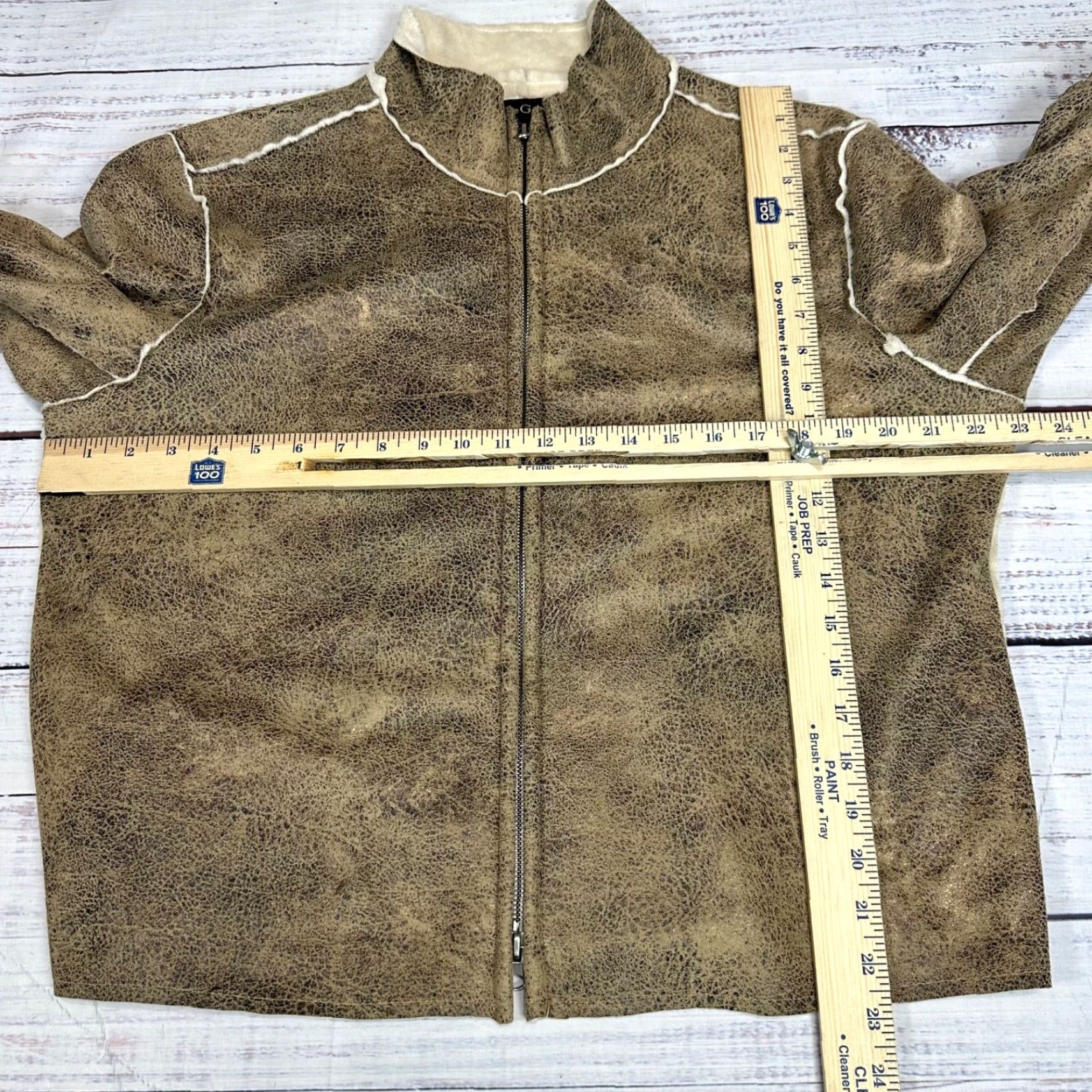 Vintage True Grit Womens Jacket XL Brown/Gold Cropped Faux Suede Fleece Lined Metallic Jacket Size XL / US 12-14 / IT 48-50 - 2 Thumbnail