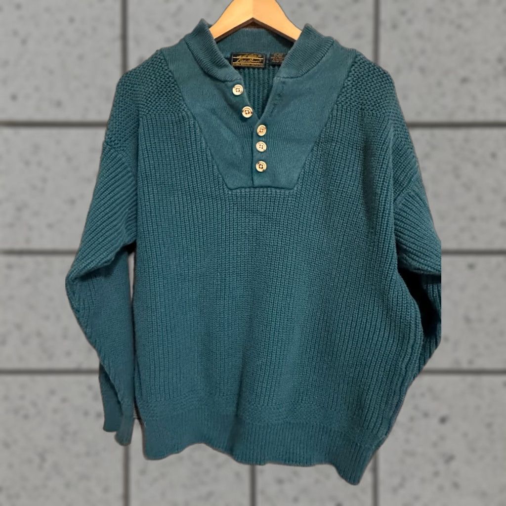 Eddie Bauer VINTAGE Eddie Bauer Sweater Mens XL Green Henley Fishermen Made In USA 90s Size US XL / EU 56 / 4 - 1 Thumbnail