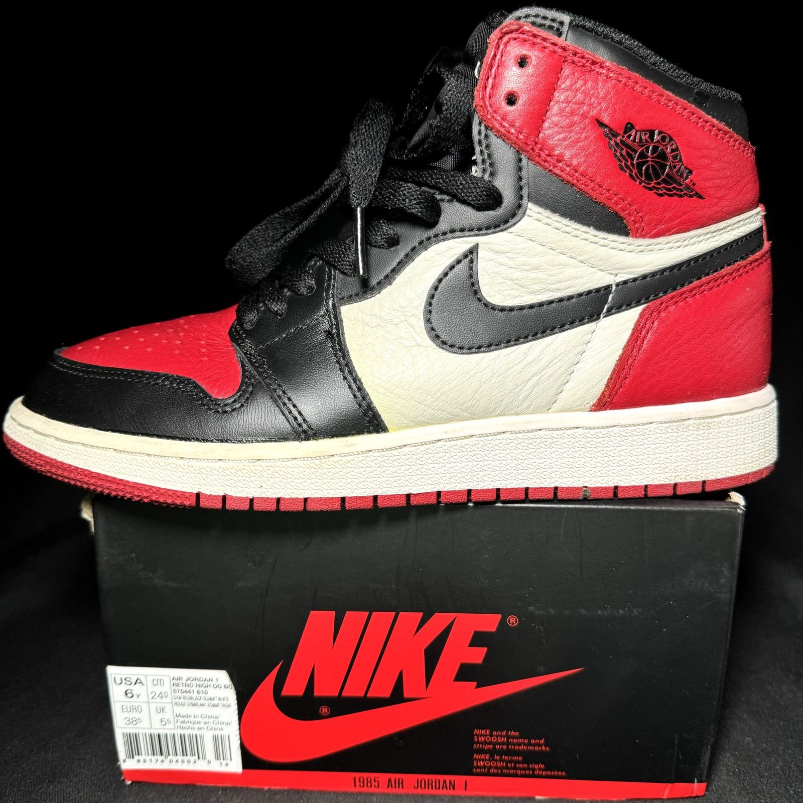 Jordan Brand × Nike Size 6 - Nike Air Jordan 1 OG BG Bred Toe 2018 Men's Shoes Size US 6 / EU 39 - 8 Thumbnail
