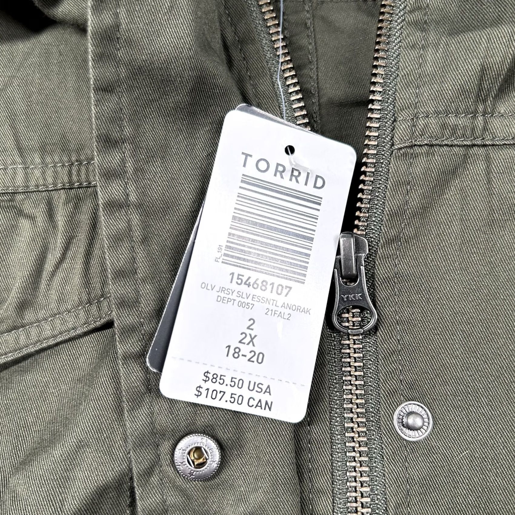 Torrid Torrid Jacket Womens 2X Military Style Jersey Sleeve Anorak Canvas Pockets Olive Green Army Hooded Pockets PlusSize Mens? Ladies? Size XXL / US 16-18 / IT 52-54 - 4 Thumbnail