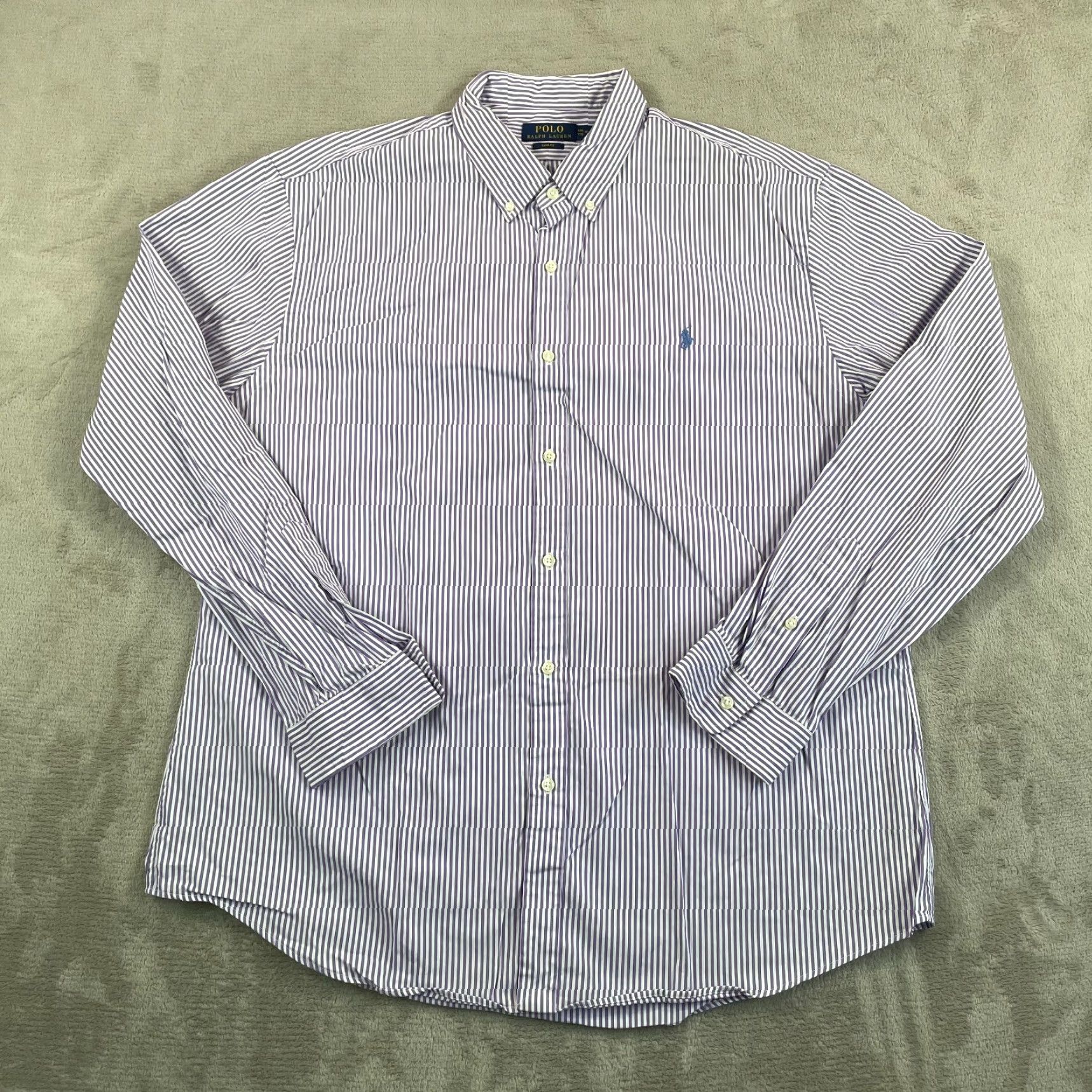 Polo Ralph Lauren Polo Ralph Lauren Oxford Shirt Men 2XL Lavender Striped Slim Fit Long Sleeve Shirt Size US XXL / EU 58 / 5 - 4 Thumbnail