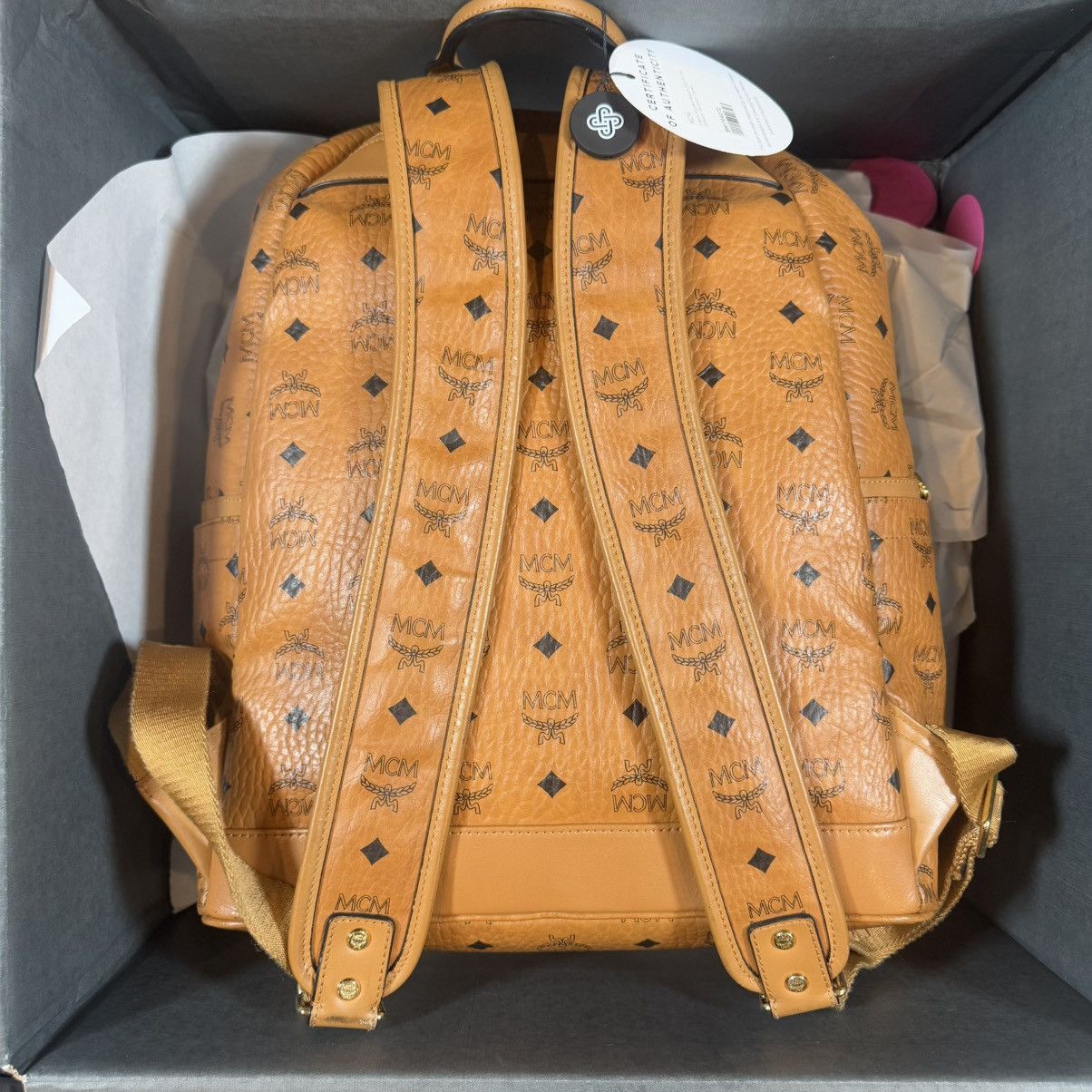 MCM MCM Visetos Studded Medium Stark M Logo Backpack Cognac Size ONE SIZE - 2 Thumbnail