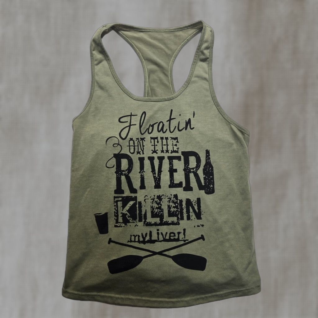 Vintage Floatin On The River Killin My Liver Tank Women Small Green Shirt Size S / US 4 / IT 40 - 1 Thumbnail