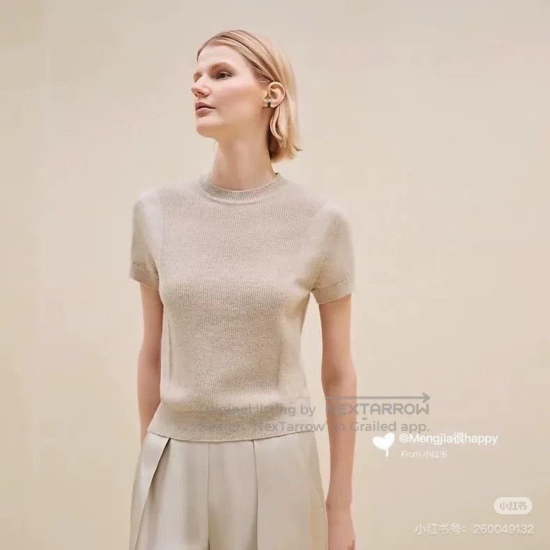 Hermes Hermes Oatmeal Classic Short-Sleeve 100% Cashmere Knit Swe Size XS / US 0-2 / IT 36-38 - 8 Thumbnail