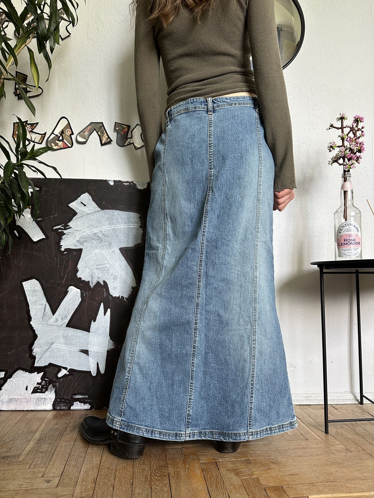 20471120 × Seditionaries Vintage Boho Westen Country Maxi Denim Skirt 00s Size 34" / US 12 / IT 48 - 8 Thumbnail