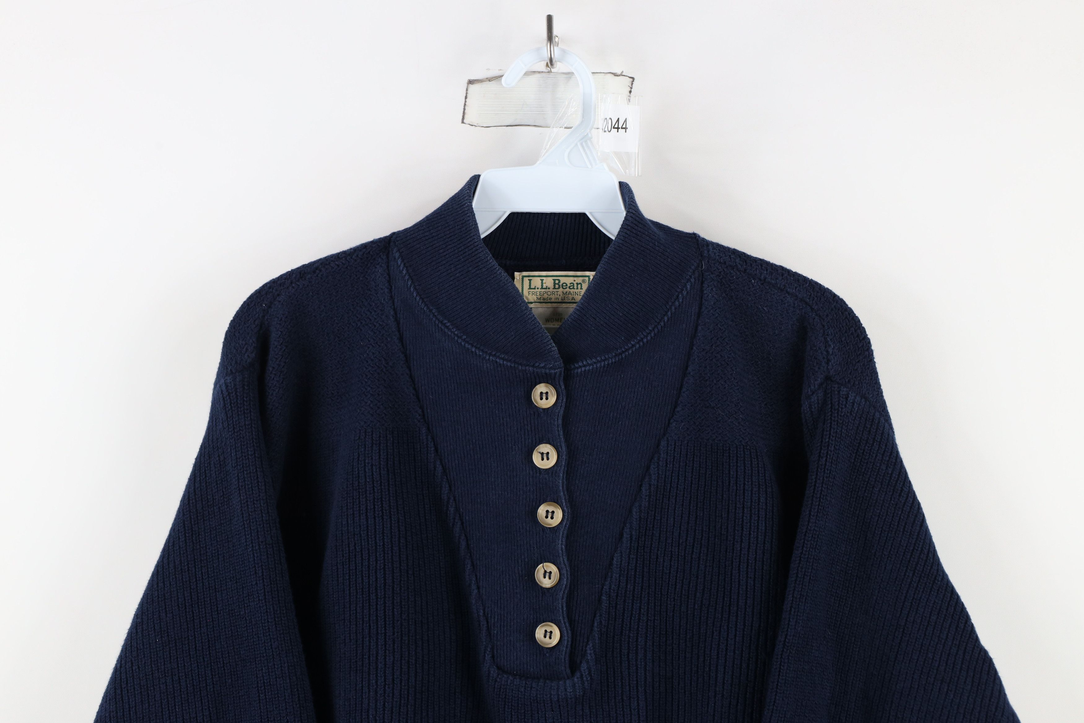 L.L. Bean × Vintage Vintage 90s LL Bean Ribbed Knit Henley Sweater Blue USA Size L / US 10 / IT 46 - 2 Thumbnail