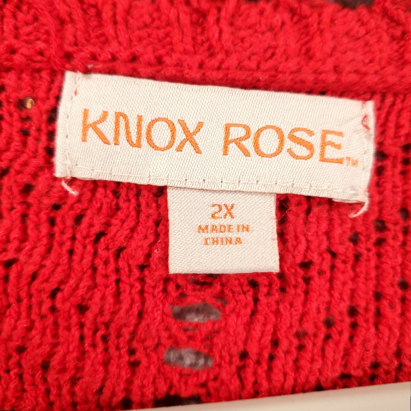 Vintage Womens Red Sweater 2X Pullover Knit Open Puff Sleeve Boat Neck Knit Style Boho Knox Rose Size XXL / US 16-18 / IT 52-54 - 5 Thumbnail