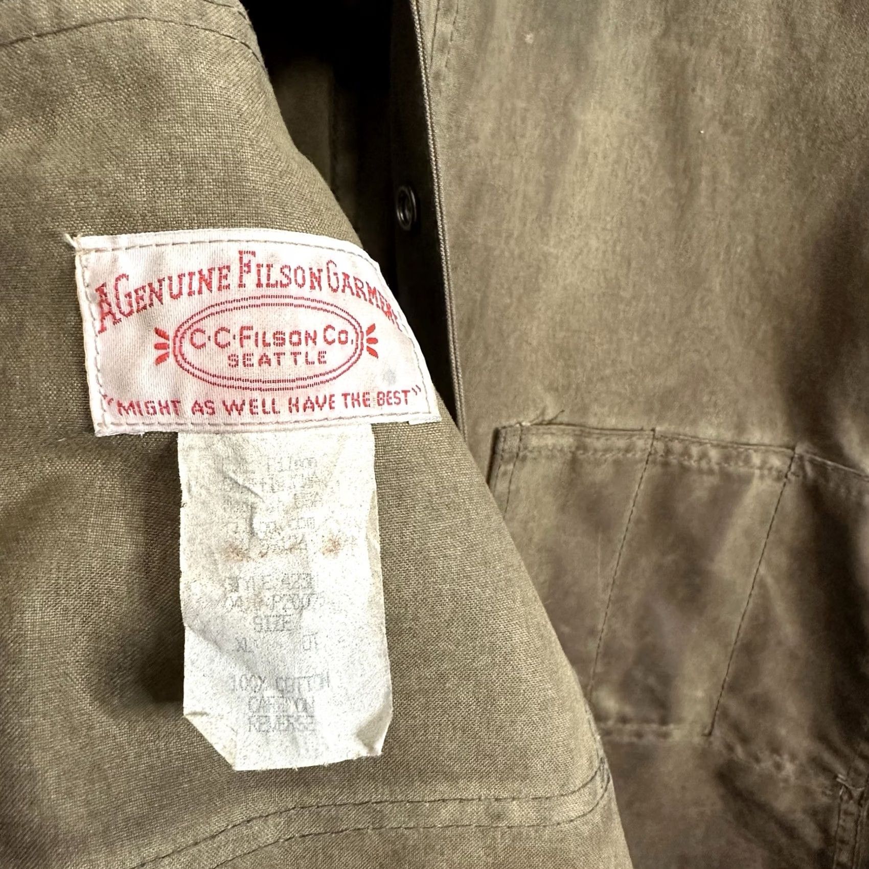 Filson VINTAGE Filson Jacket Weather Tin Cloth Waxed Field Size XL Green Mens Overcoat 90s Western Workwear Hunting USA Winter Fall Spring Size US XL / EU 56 / 4 - 6 Thumbnail