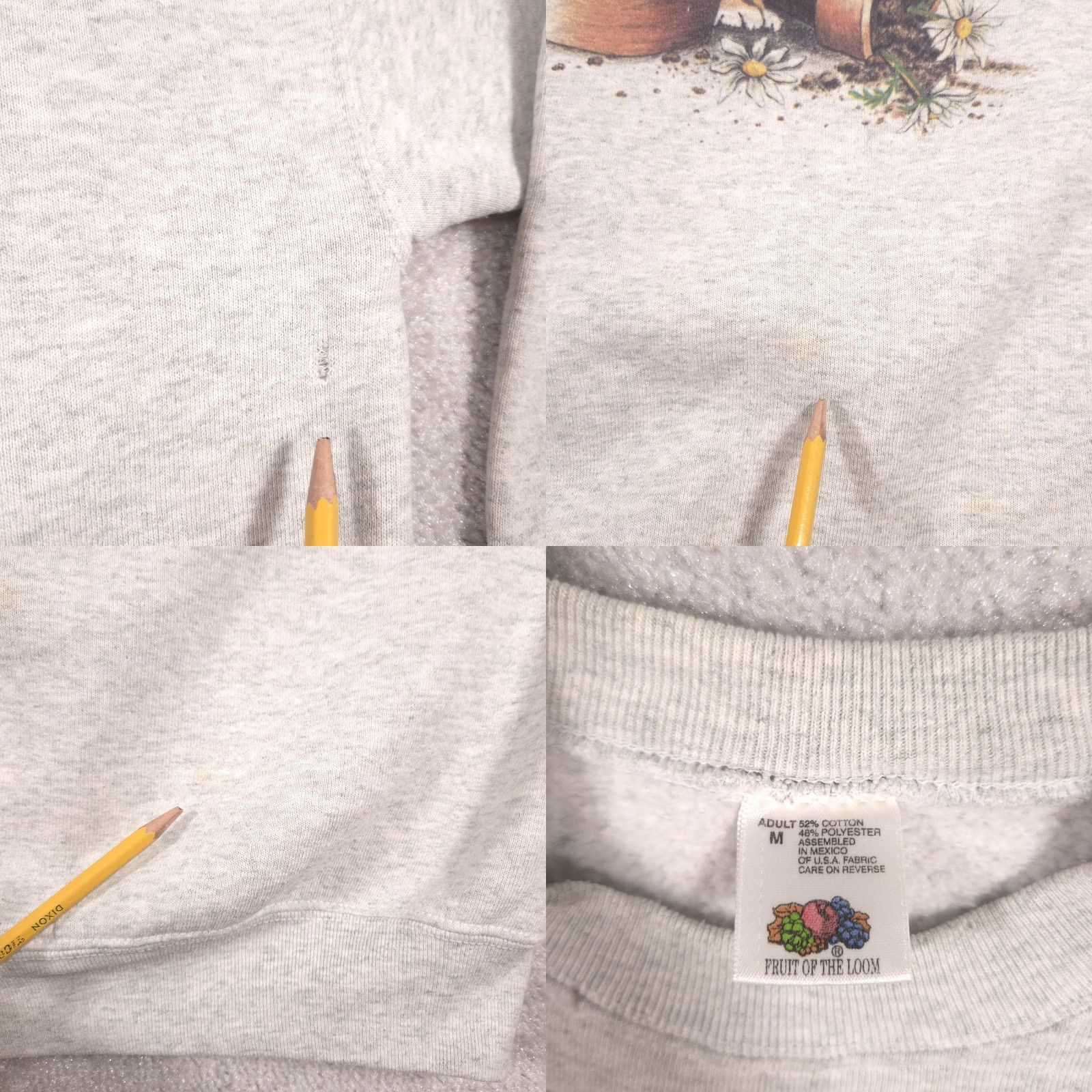Fruit Of The Loom Fruit of the Loom Sweatshirt Womens M Gray Kitten Flower Pots Graphic Size M / US 6-8 / IT 42-44 - 8 Thumbnail