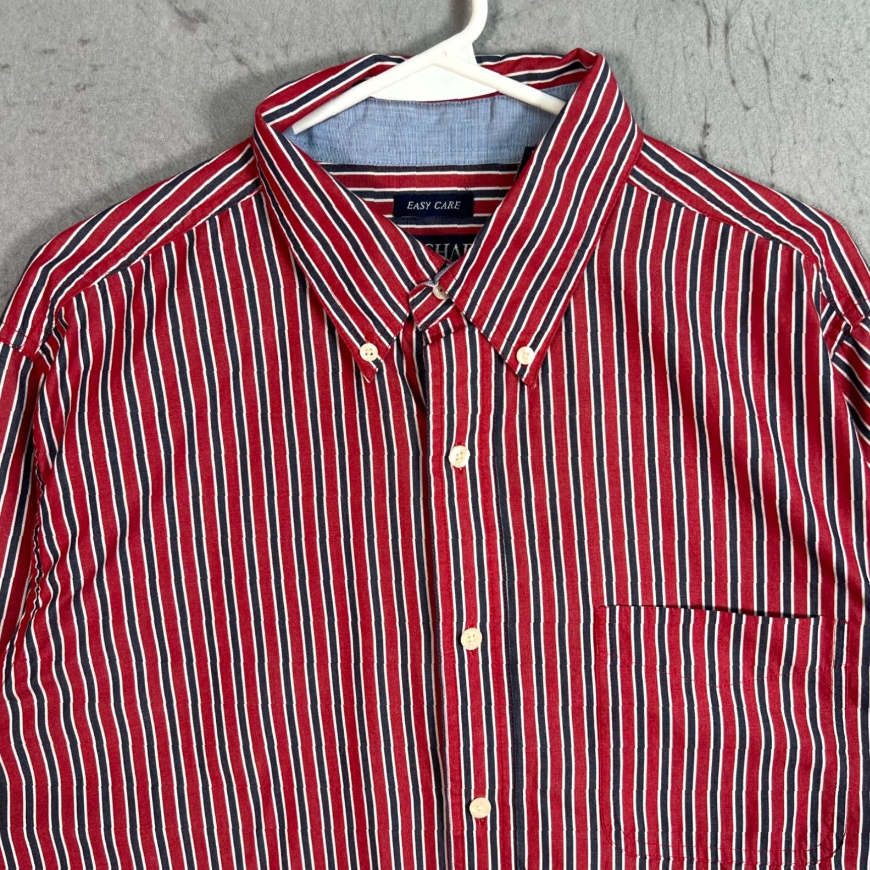 Chaps Chaps Shirt Mens Large L Button-Down Red & Blue Striped Long Sleeve Casual Cotton Polyester Woven Classic 90s? (Note: 90s not in original) Size US L / EU 52-54 / 3 - 5 Thumbnail