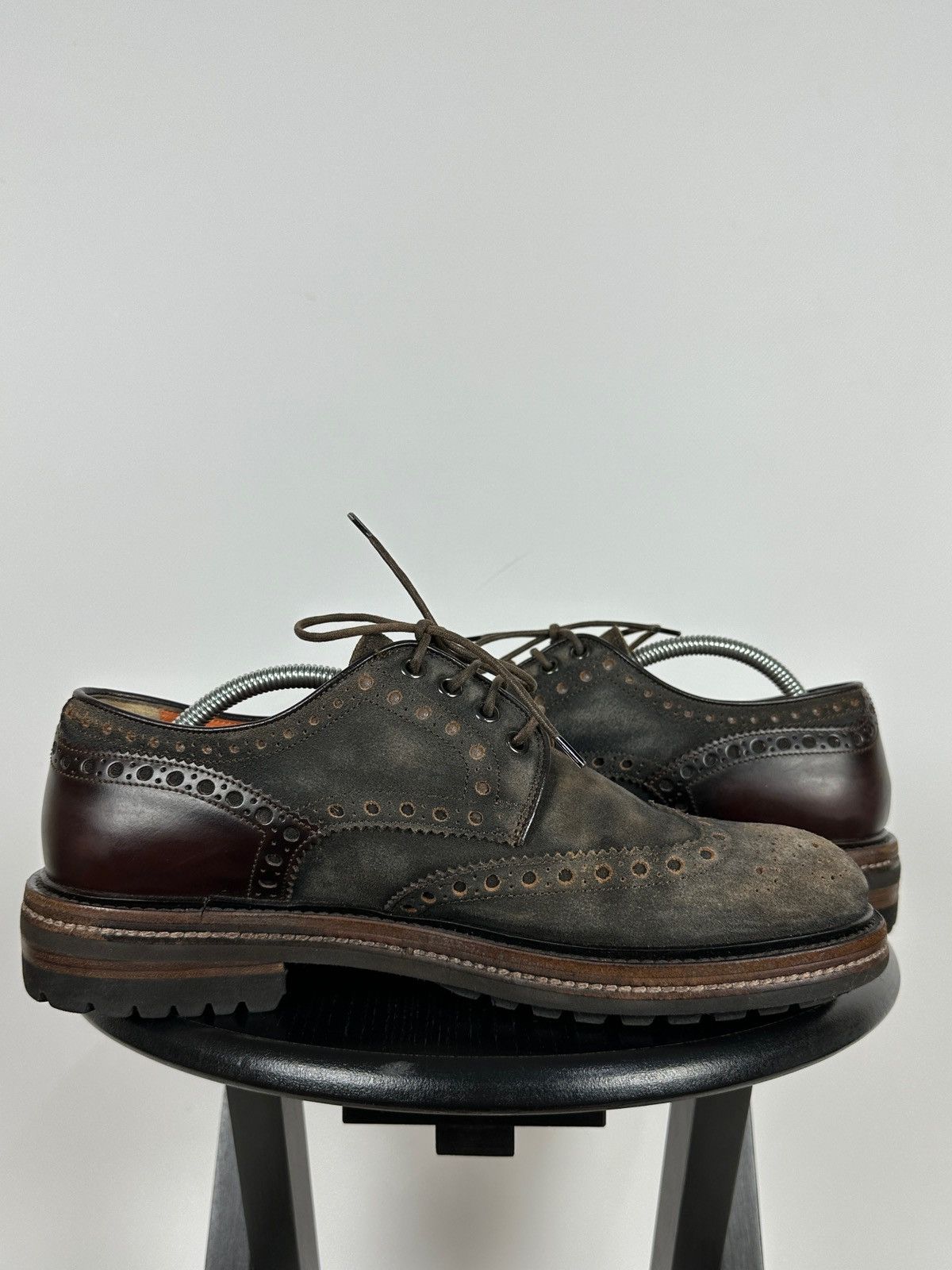 Santoni Santoni Wingtip Brogue Brown Suede Leather Shoes Size US 9.5 / EU 42-43 - 9 Thumbnail