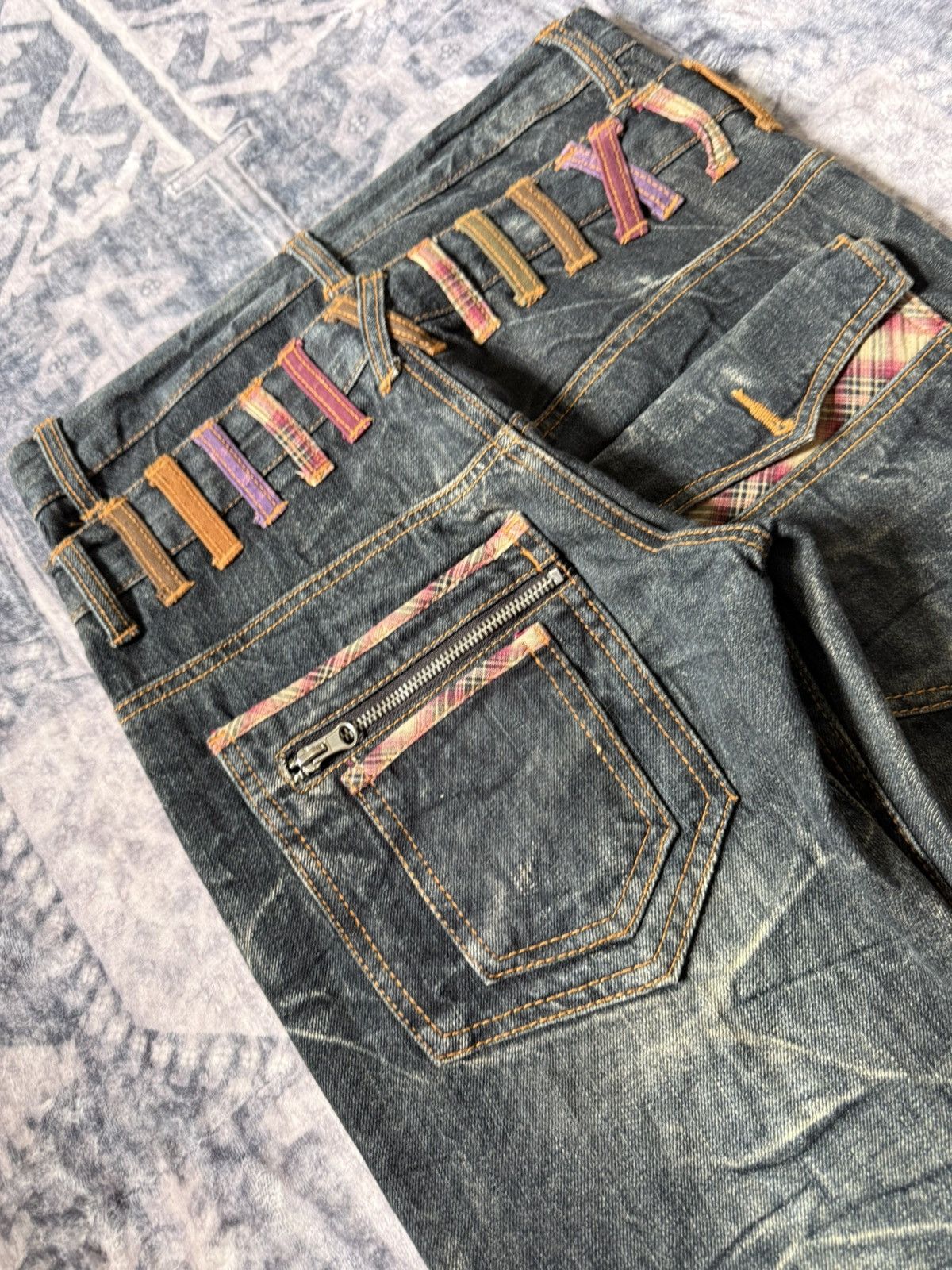 Hysteric Glamour Nylaus Japan Double Waist Cracked Shadow Wash Edgy Jeans Size US 29 - 13 Thumbnail