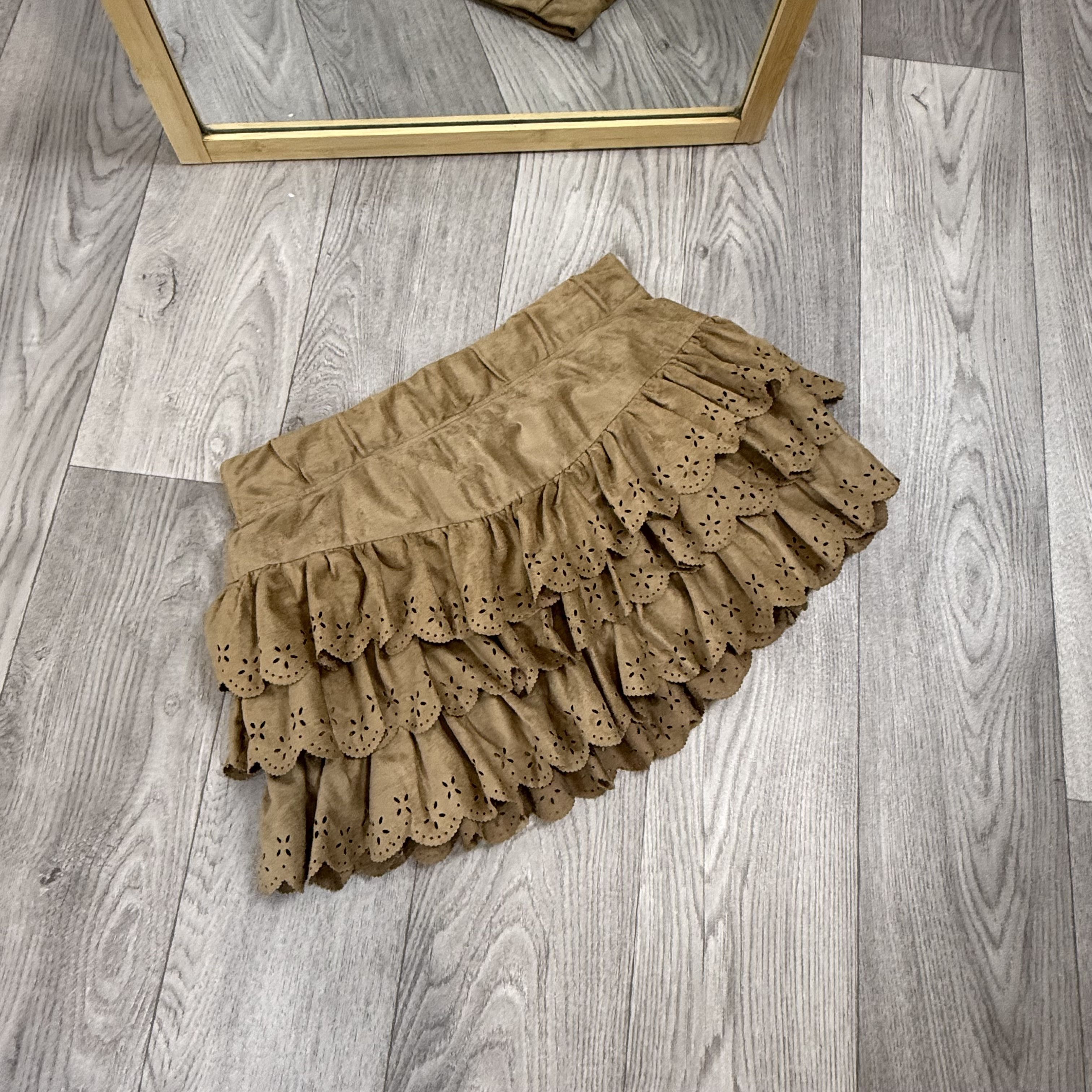 Zara Zara Traffic Y2K Brown Ruffled Cascade Mini Skirt Size 28" / US 6 / IT 42 - 6 Thumbnail