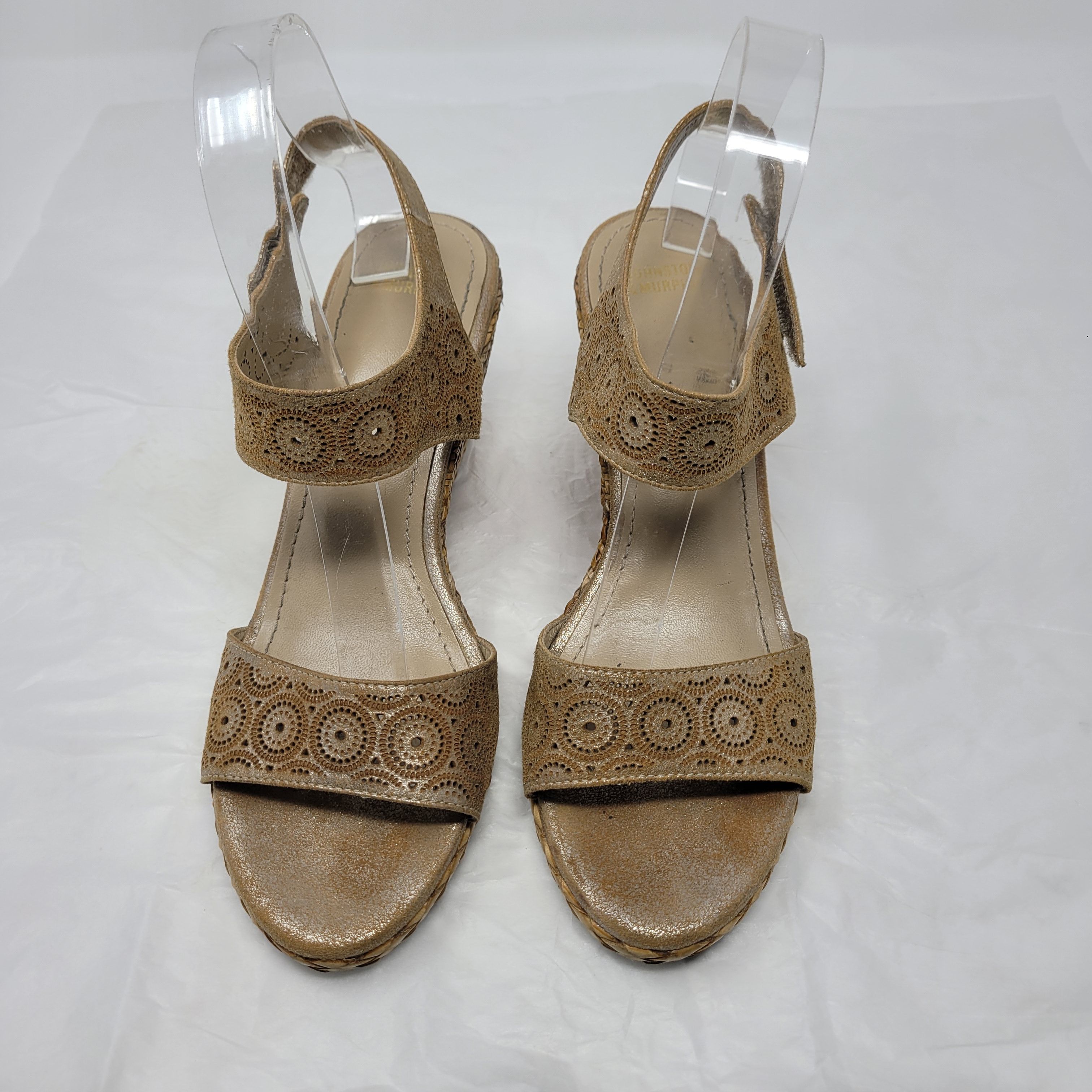 Johnston & Murphy Leather Gold Metallic Georgiana Wedge Sz 8 Espadrille Boho Size US 8 / IT 38 - 7 Thumbnail