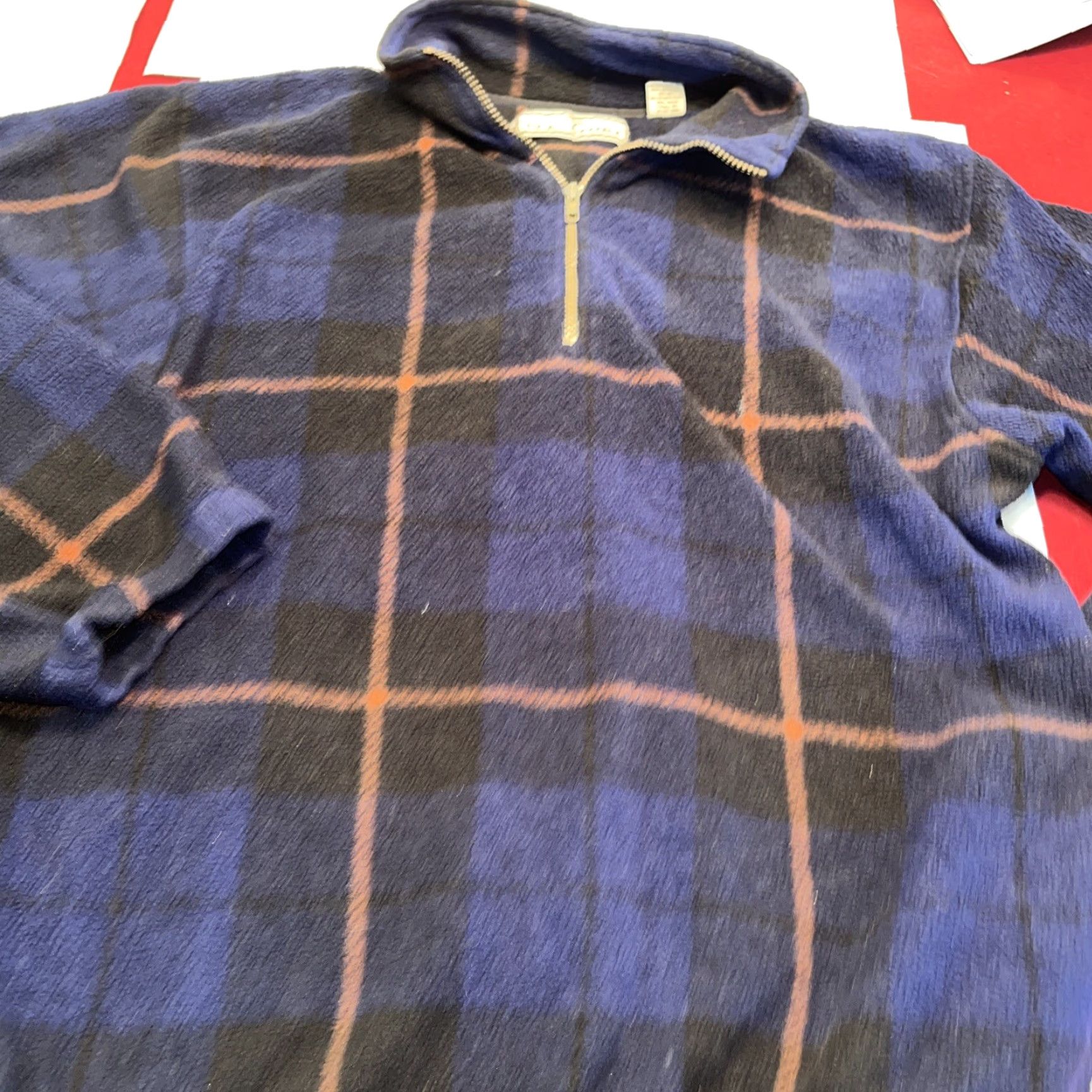 Vintage VINTAGE Blue Tan Plaid FLEECE Sweater Window Pane Mens L 1/4 Zip Pockets M.E. Sport Size US L / EU 52-54 / 3 - 7 Thumbnail