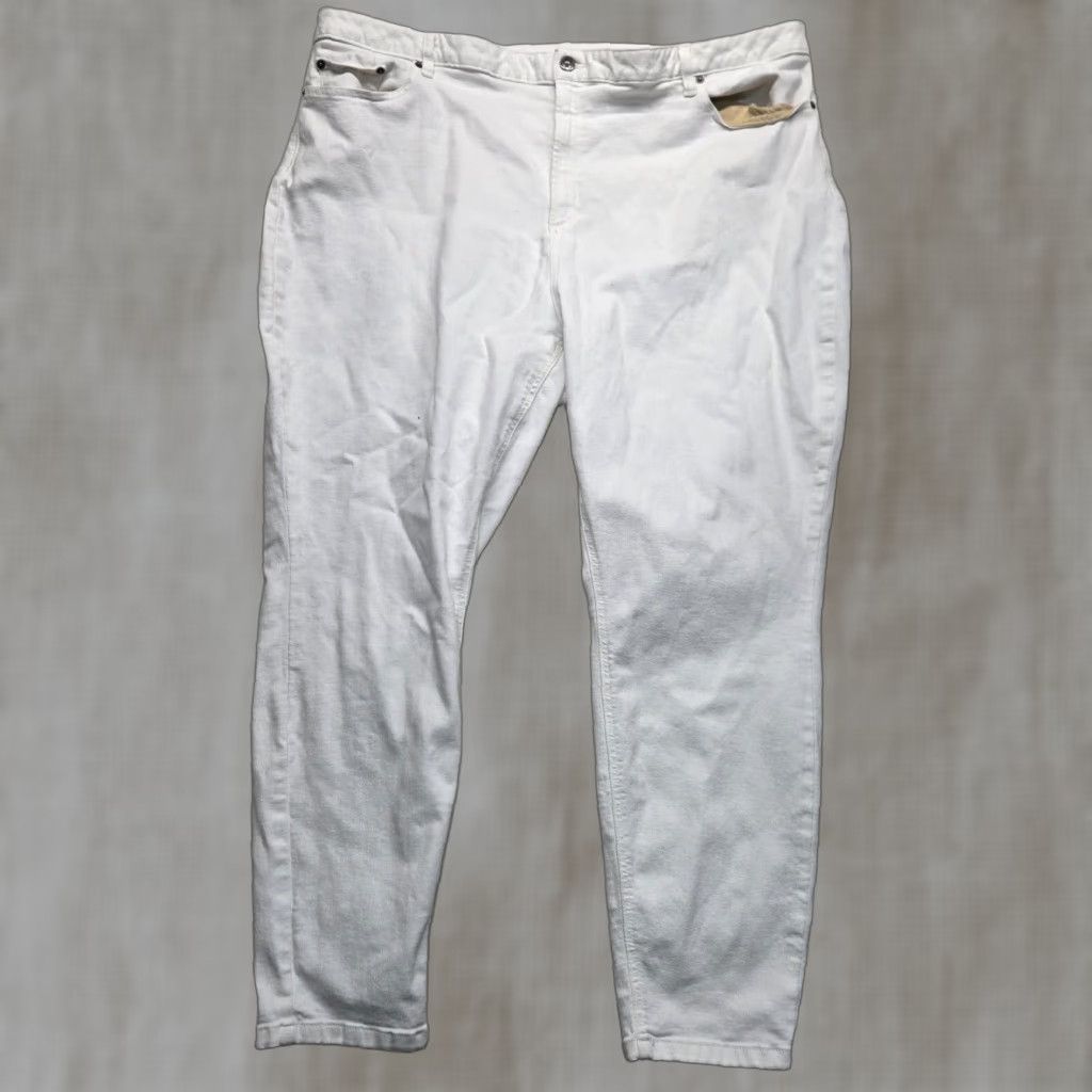 Vintage LL Bean Pants Solid White Straight Leg 100% Cotton Regular Casual Women's 24W Size 42" / US 20 - 1 Thumbnail
