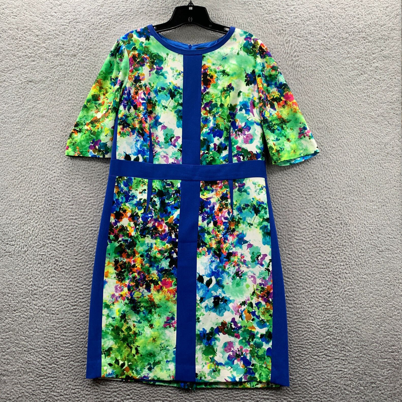 image of Vintage Rickie Freeman Teri Jon Midi Dress Womens Size 16 Floral Short Sleeve Blue Green in White