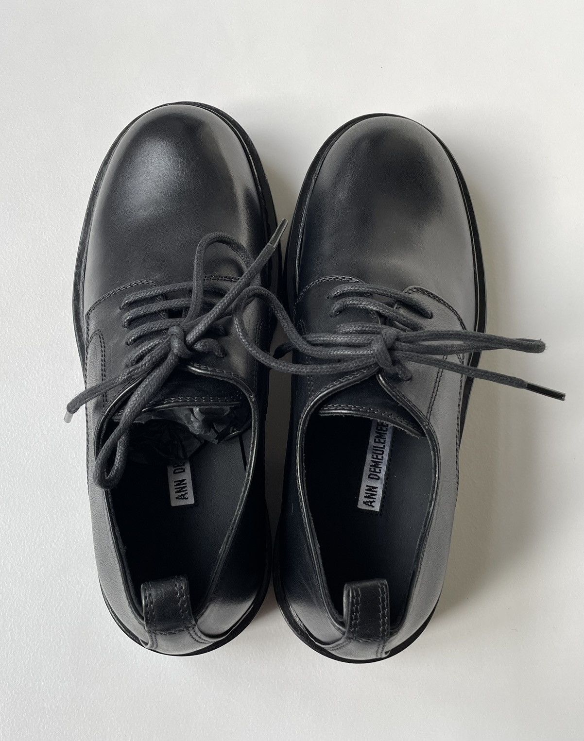 Ann Demeulemeester Black Leather Commando Sole Derbies Size US 7 / IT 37 - 8 Thumbnail
