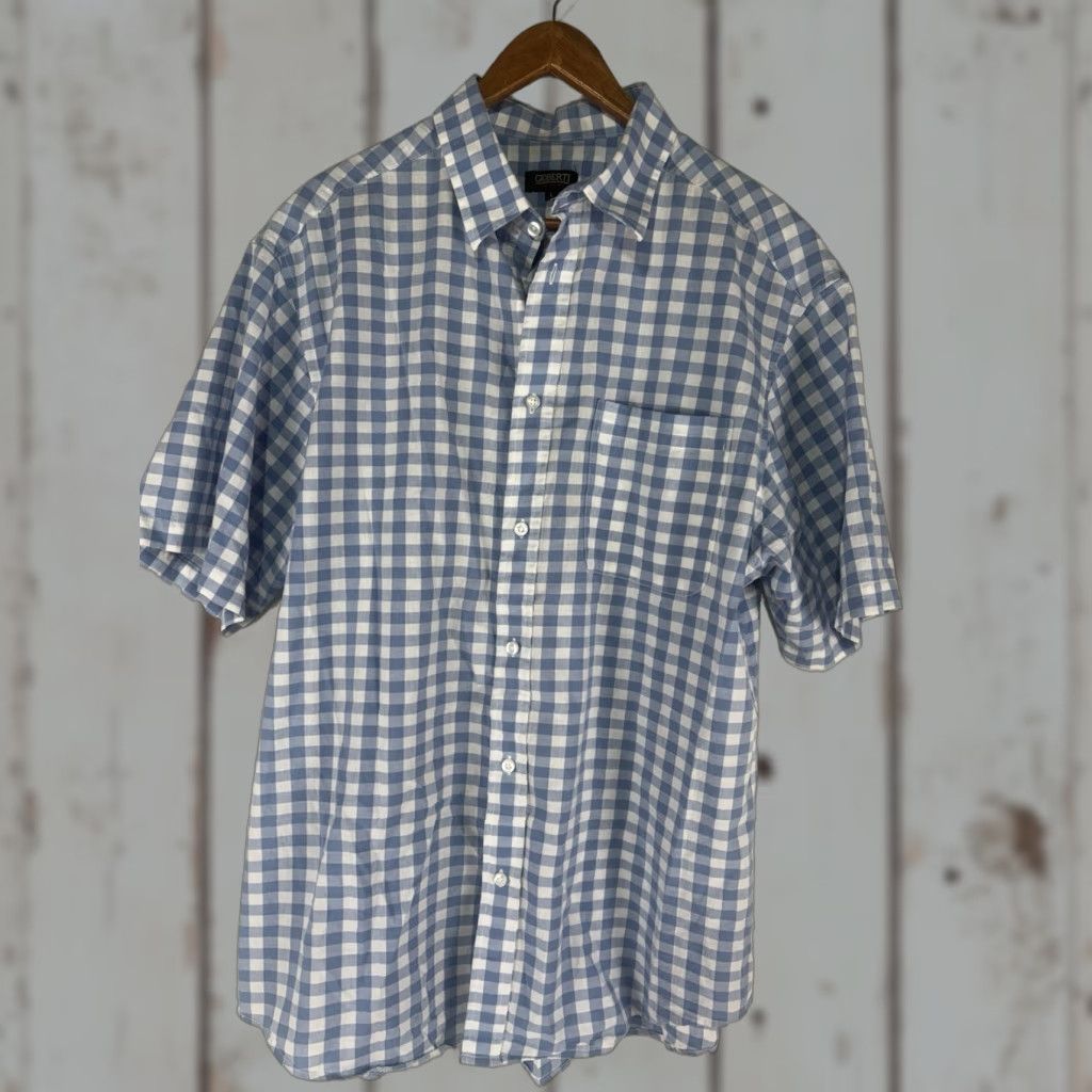 Vintage VINTAGE? No. Gioberti Italy Button-Up Shirt Men L blue/white check 100% cotton casual workwear breathable pockets Size US L / EU 52-54 / 3 - 1 Thumbnail