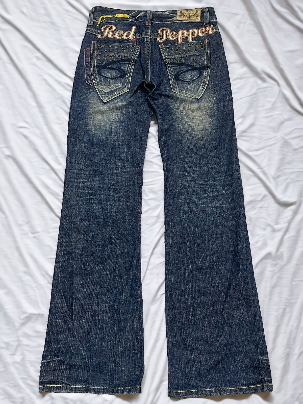 Red Pepper Heavy Stich Whisker Studded Flare Denim