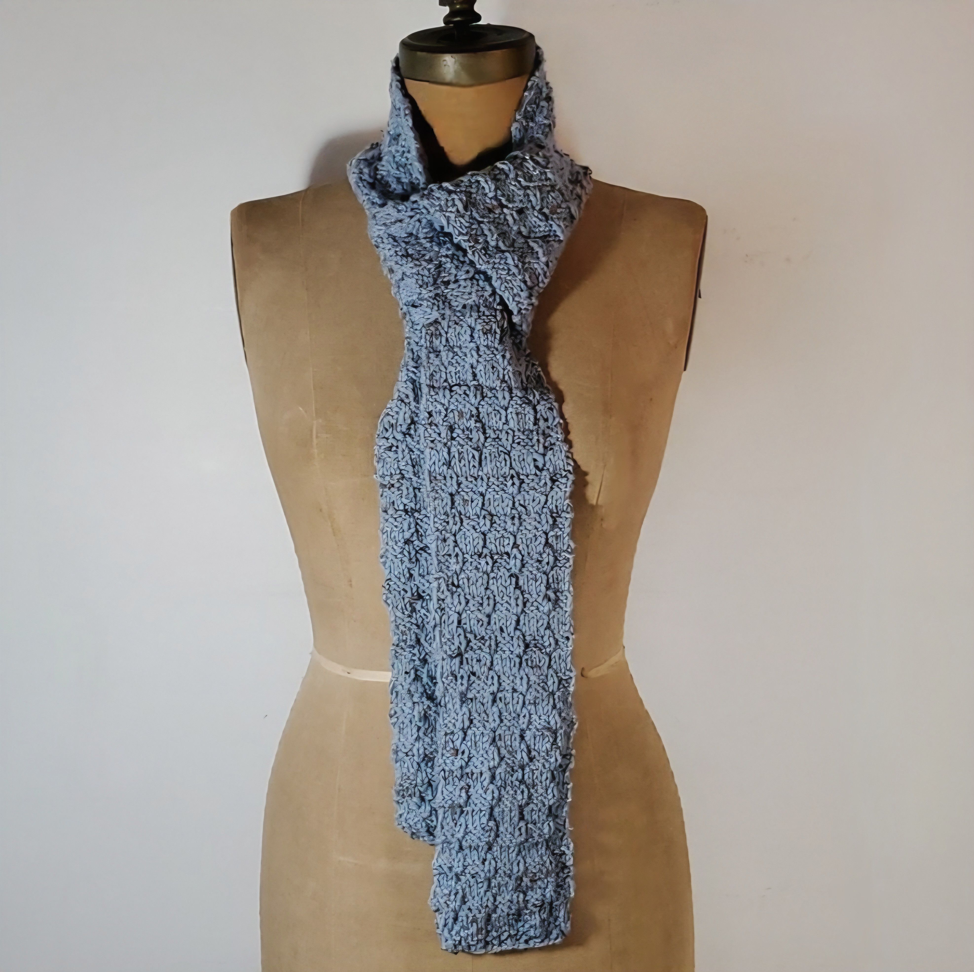 Handmade Handmade 72"x4" Knit Blue Scarf Waffle Stitch Crochet Purl Size ONE SIZE - 3 Thumbnail