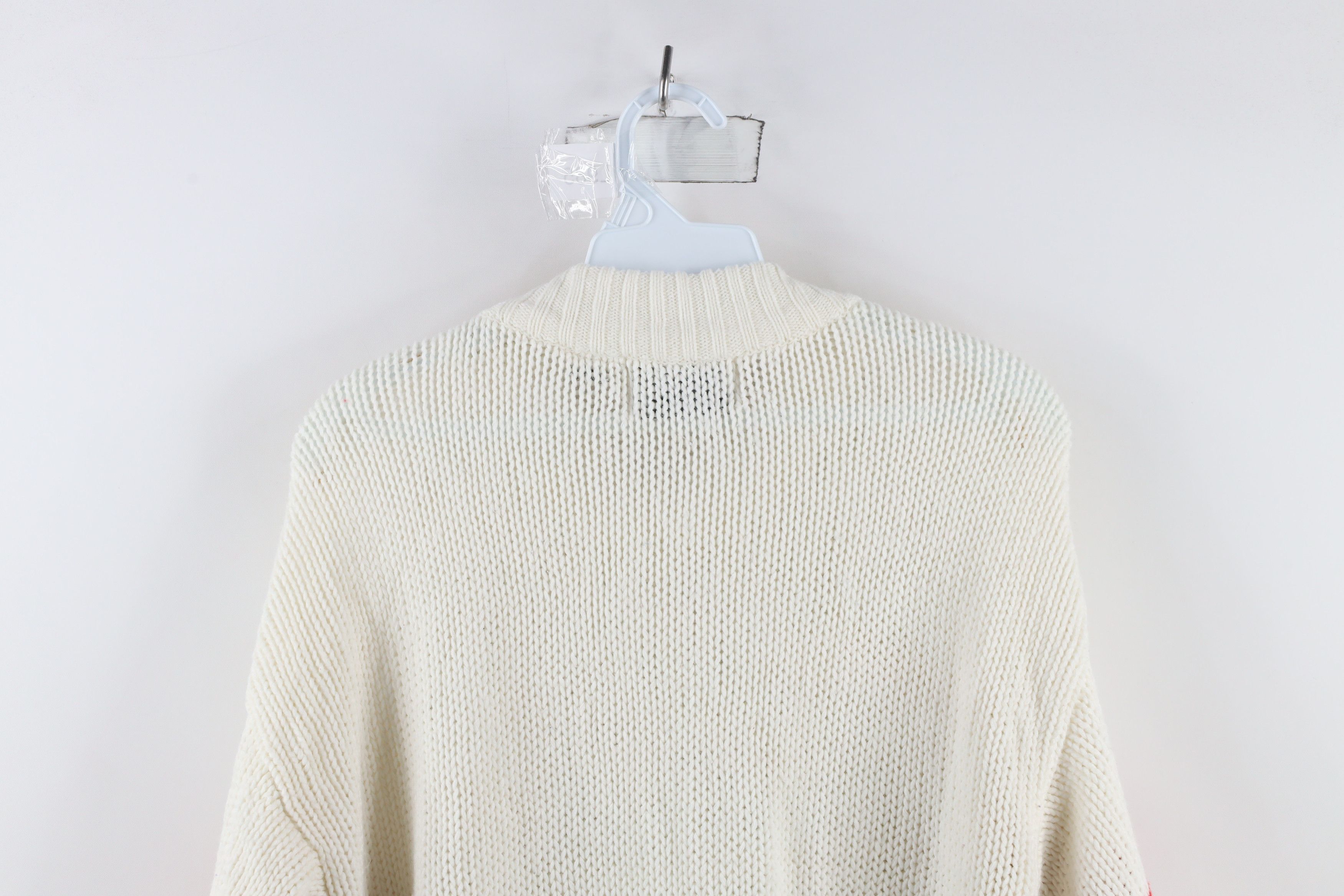 Vintage Vintage 90s Streetwear Striped Dog Chunky Knit Sweater White Size XXL / US 16-18 / IT 52-54 - 13 Thumbnail