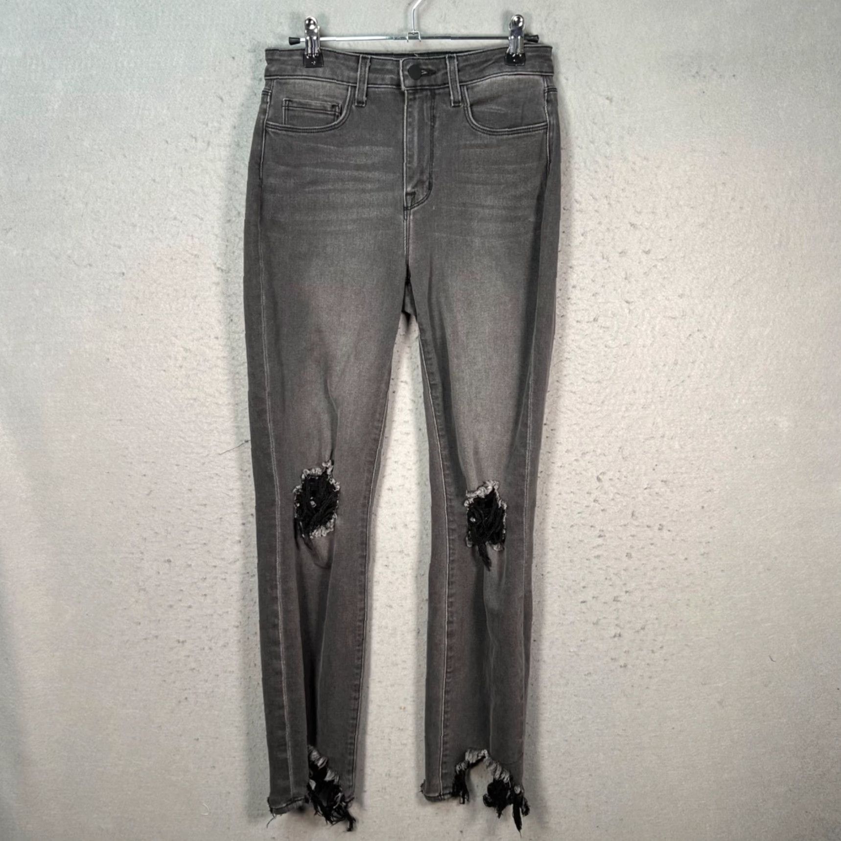 L'AGENCE L'AGENCE Womens 25 Gray Distressed High-Waisted Skinny Jeans Frayed Hem Denim 5-Pocket Size 42" / US 20 - 2 Thumbnail
