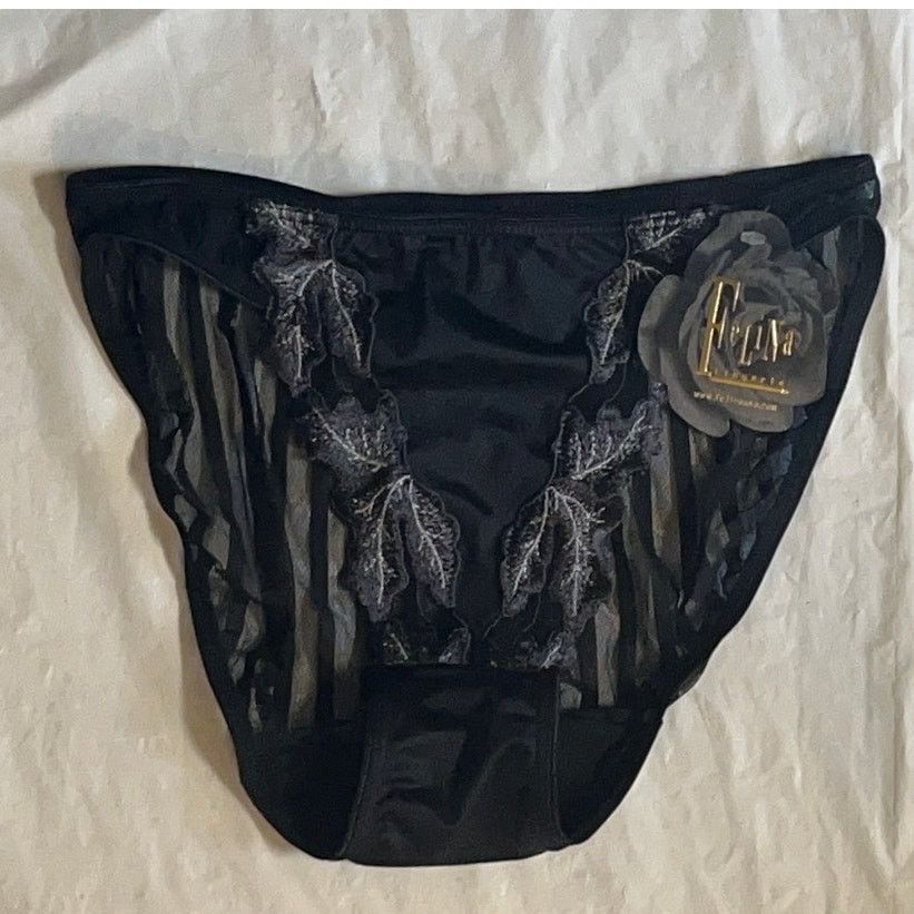 Other VINTAGE Felina Black Stripes Flocked Hi-Cut Leaf Bikini Size ONE SIZE - 2 Thumbnail