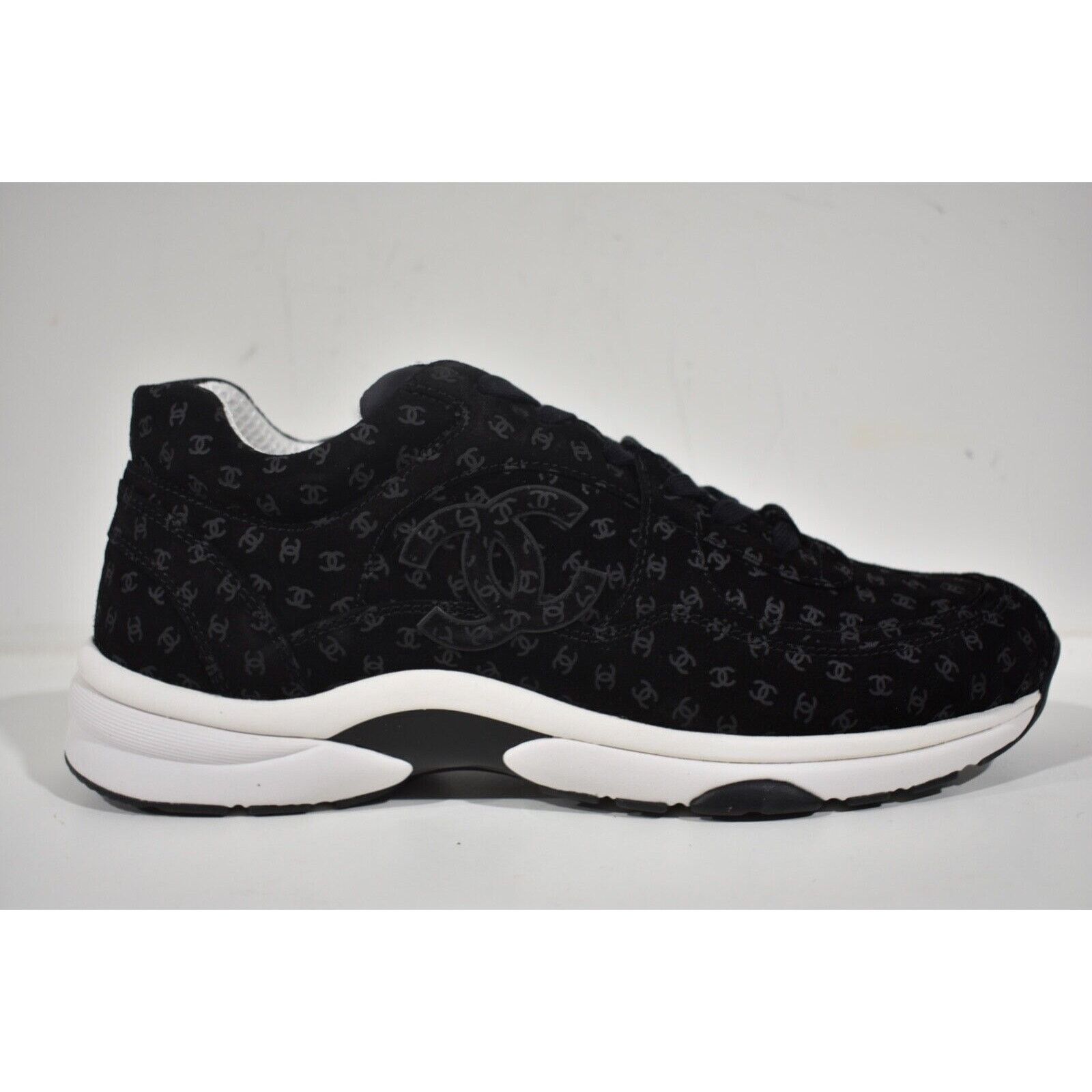 Chanel Suede CC Logo Low Top Lace Up Trainer Sneaker 44 11