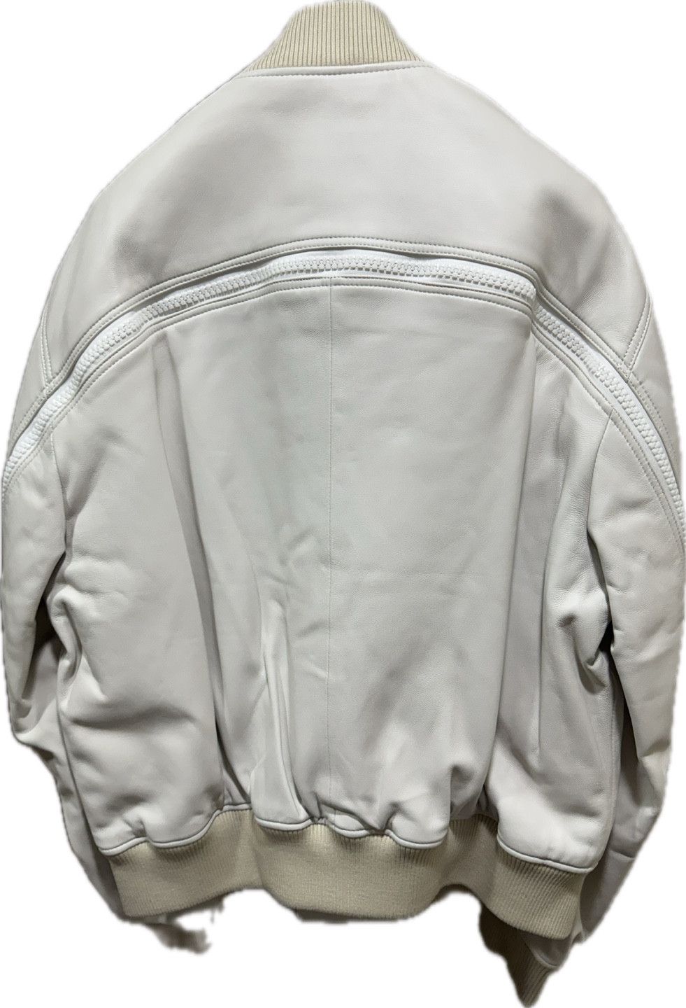 Dries Van Noten AW22 Lanvers Back zipped Leather Bomber Jacket Ecru MA-1 Size US L / EU 52-54 / 3 - 3 Thumbnail