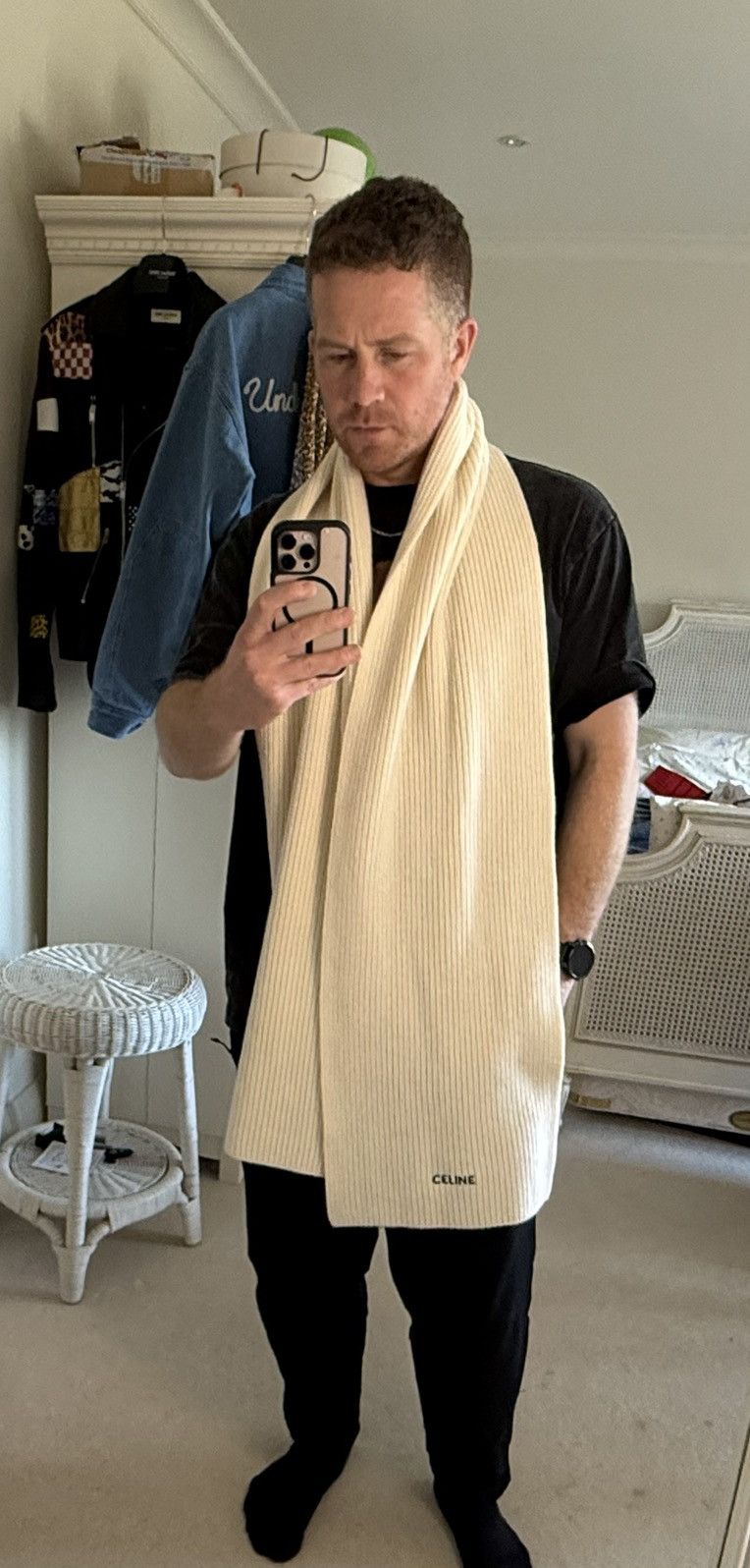 Celine $990 Celine cream ivory cashmere logo scarf Hedi Grail Size ONE SIZE - 3 Thumbnail