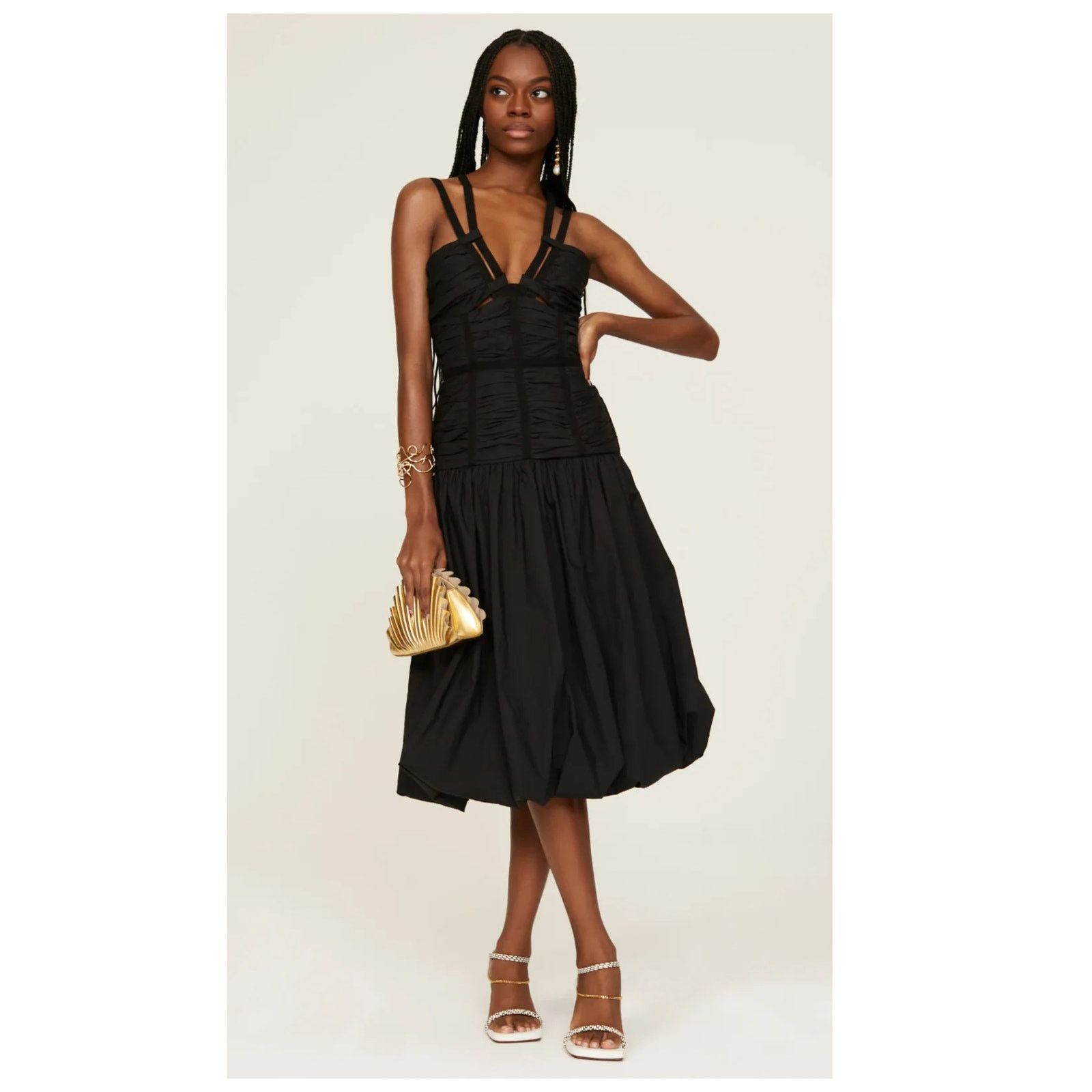 ulla johnson drop waist dress Ladies Hi-Neck Shirred Drop Waist Midaxi Dress