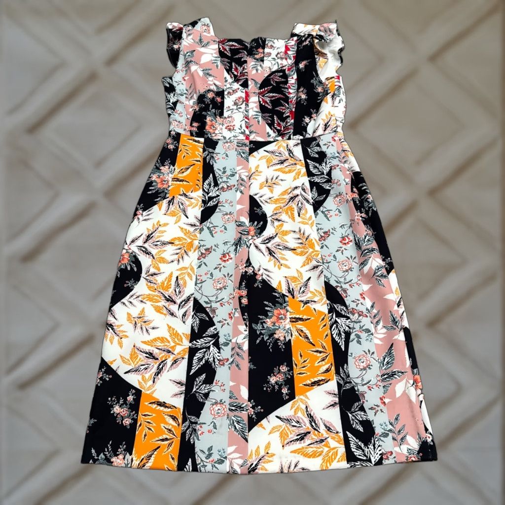 Sam Edelman Dress Womens 8 Multi Floral Flutter Square Neck Midi Sheath