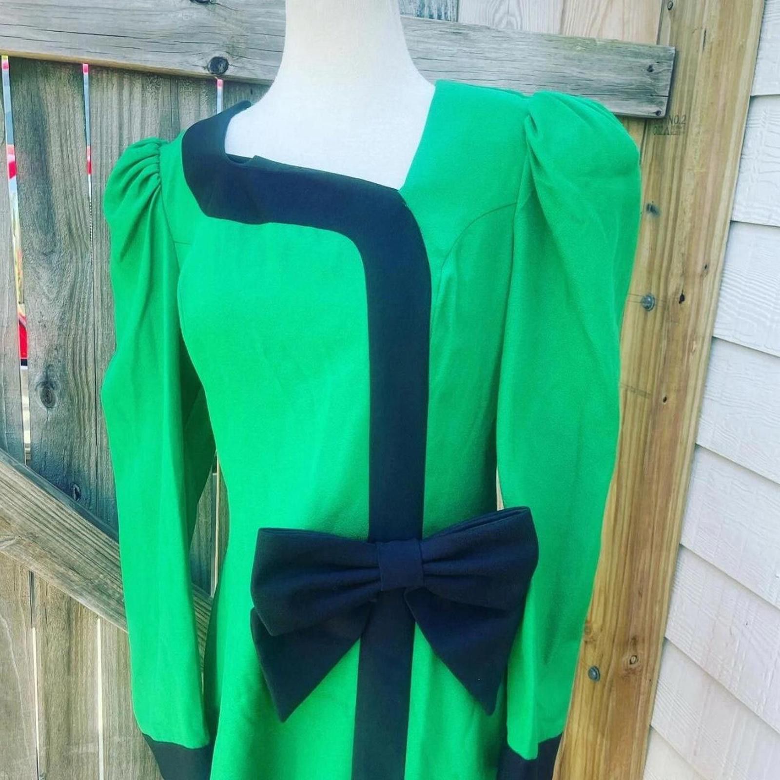 Other Unique vintage 80s green and black dress Size L / US 10 / IT 46 - 2 Thumbnail