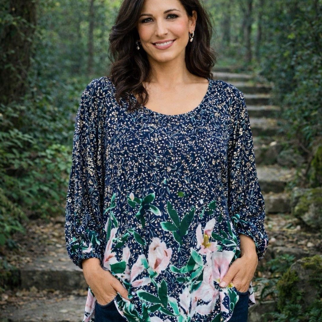 Vintage Daniel Rainn blouse top 1X Floral Boho Long Sleeve V-Neck Pullover Blue Green Pink multi Women Dressy Casual Tunic Modern Vintage N/A Size XL / US 12-14 / IT 48-50 - 2 Thumbnail