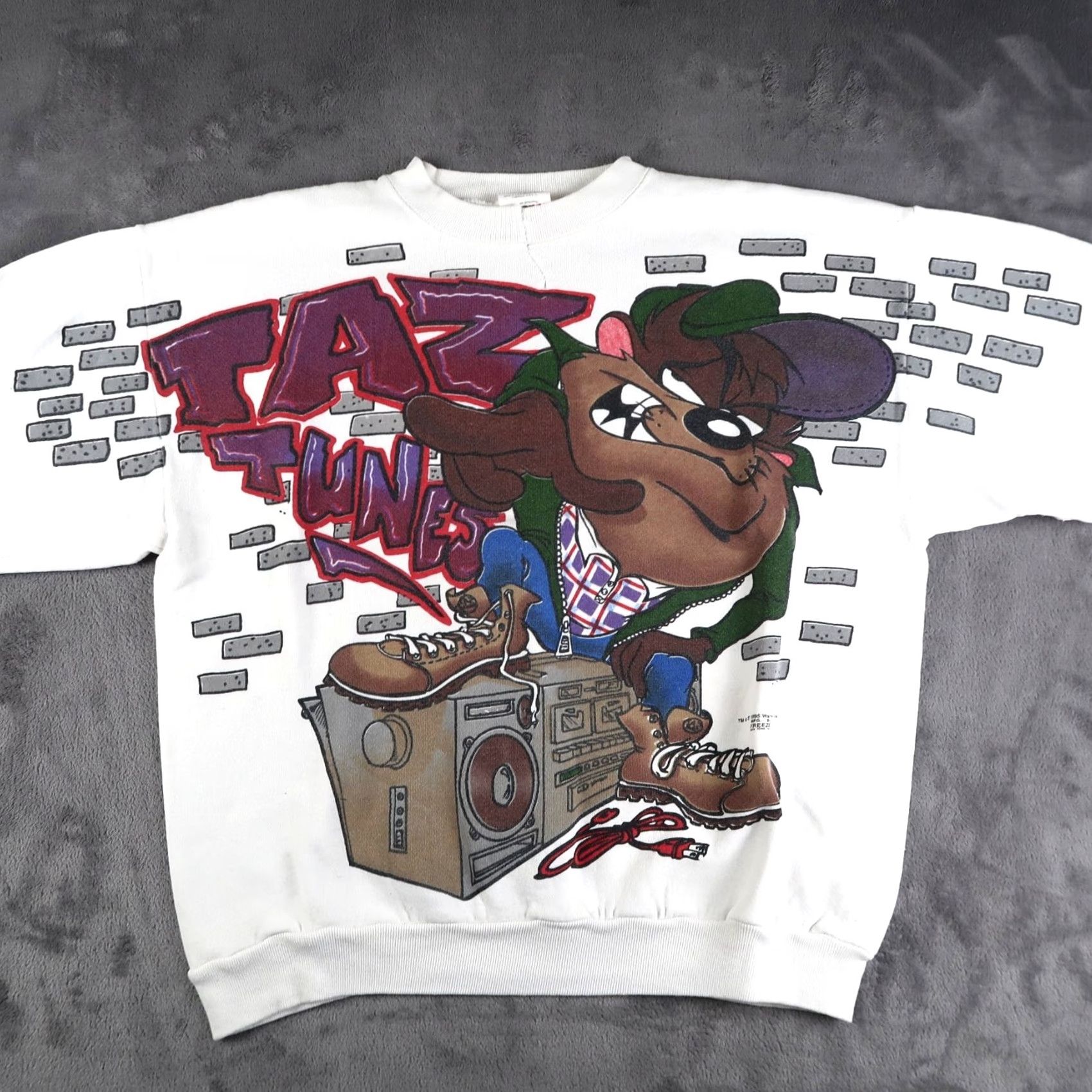 Vintage VINTAGE Looney Tunes Taz Sweatshirt Mens L Crewneck Pullover White 90s Graphic Print Hockey Hip Hop Size US L / EU 52-54 / 3 - 6 Thumbnail