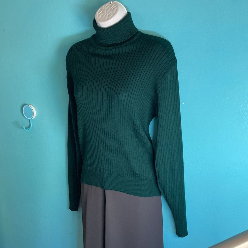 Jaeger Jaeger Vintage Forest Green Wool Ribbed Knit Pullover Turtle Size M / US 6-8 / IT 42-44 - 11 Thumbnail