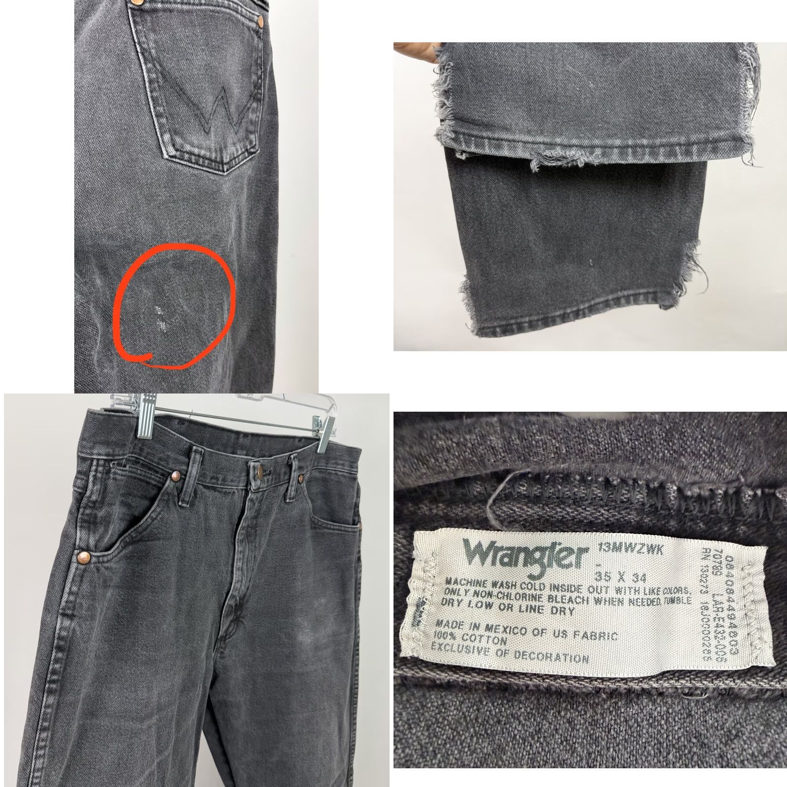 Wrangler VINTAGE Wrangler 13MWZ Jeans Mens 35x34 Faded Black Denim Distressed Cowboy Cut Straight 5-Pocket Denim N/A Mens Size US 35 - 9 Thumbnail