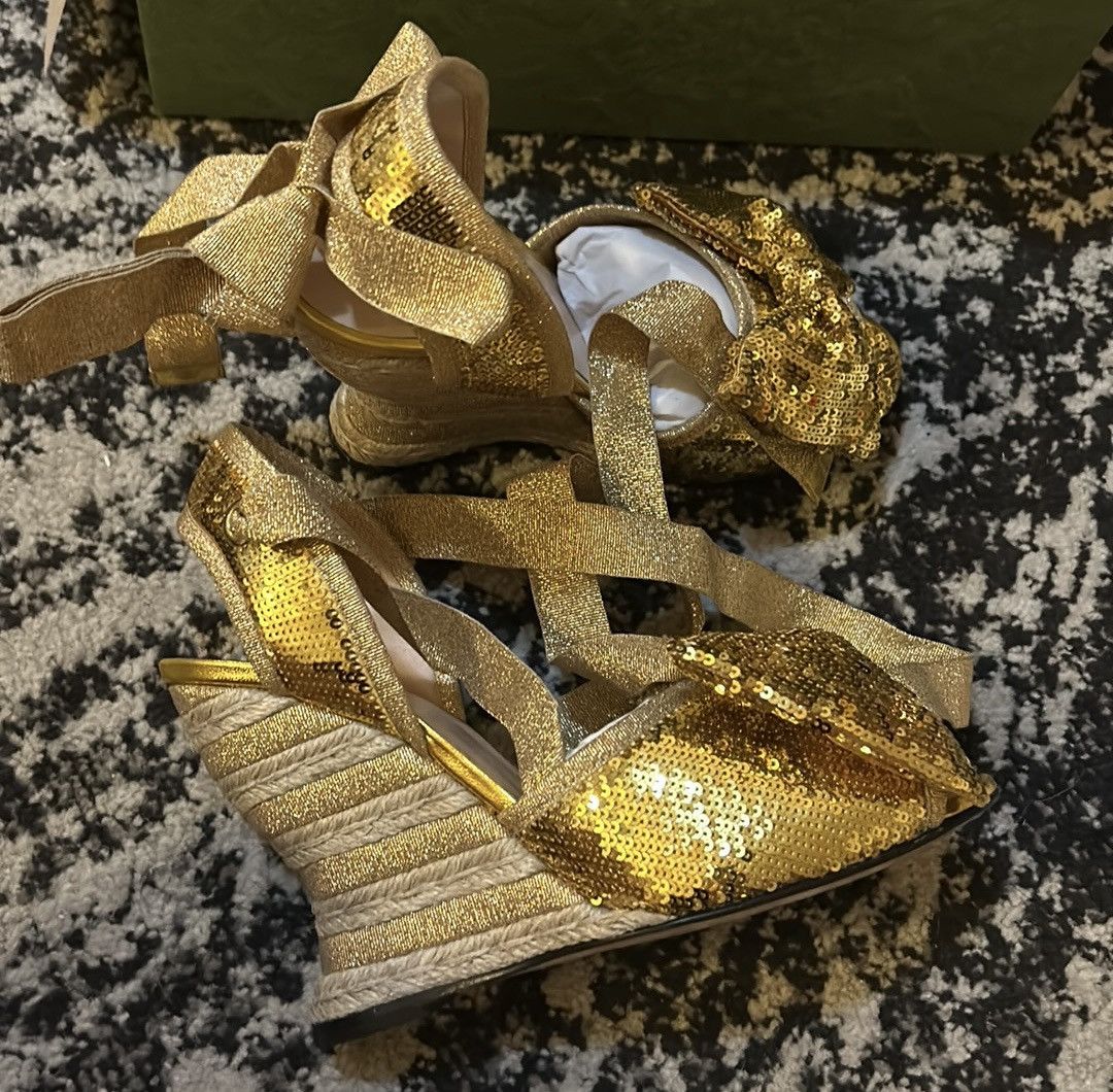 Gucci Gucci Gold Sequin Espadrilles Sandals Size US 8 / IT 38 - 3 Thumbnail