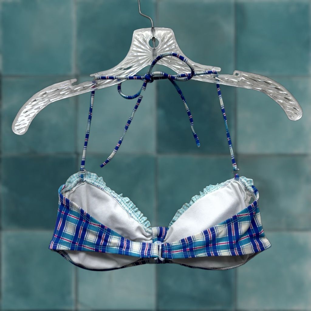 Vintage Y2K Vintage Halter Bikini Top XS Swimsuit Bathing Suit Blue Plaid Kawaii Japan Womens XS Size XS / US 0-2 / IT 36-38 - 1 Thumbnail