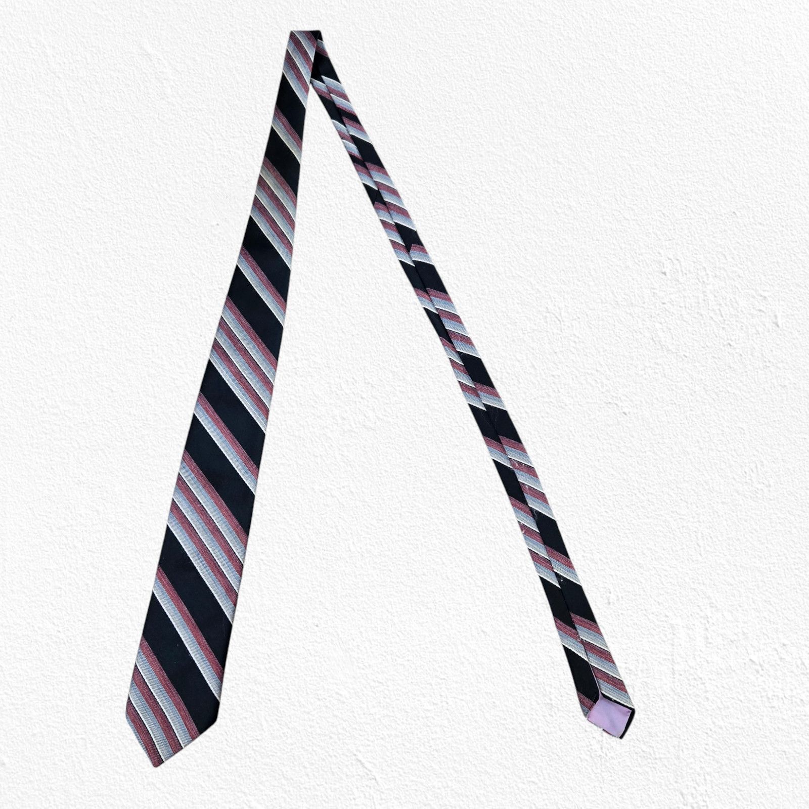 Vintage 60s Vintage Black Red Diagonal Striped USA Made Tie Size ONE SIZE - 2 Thumbnail