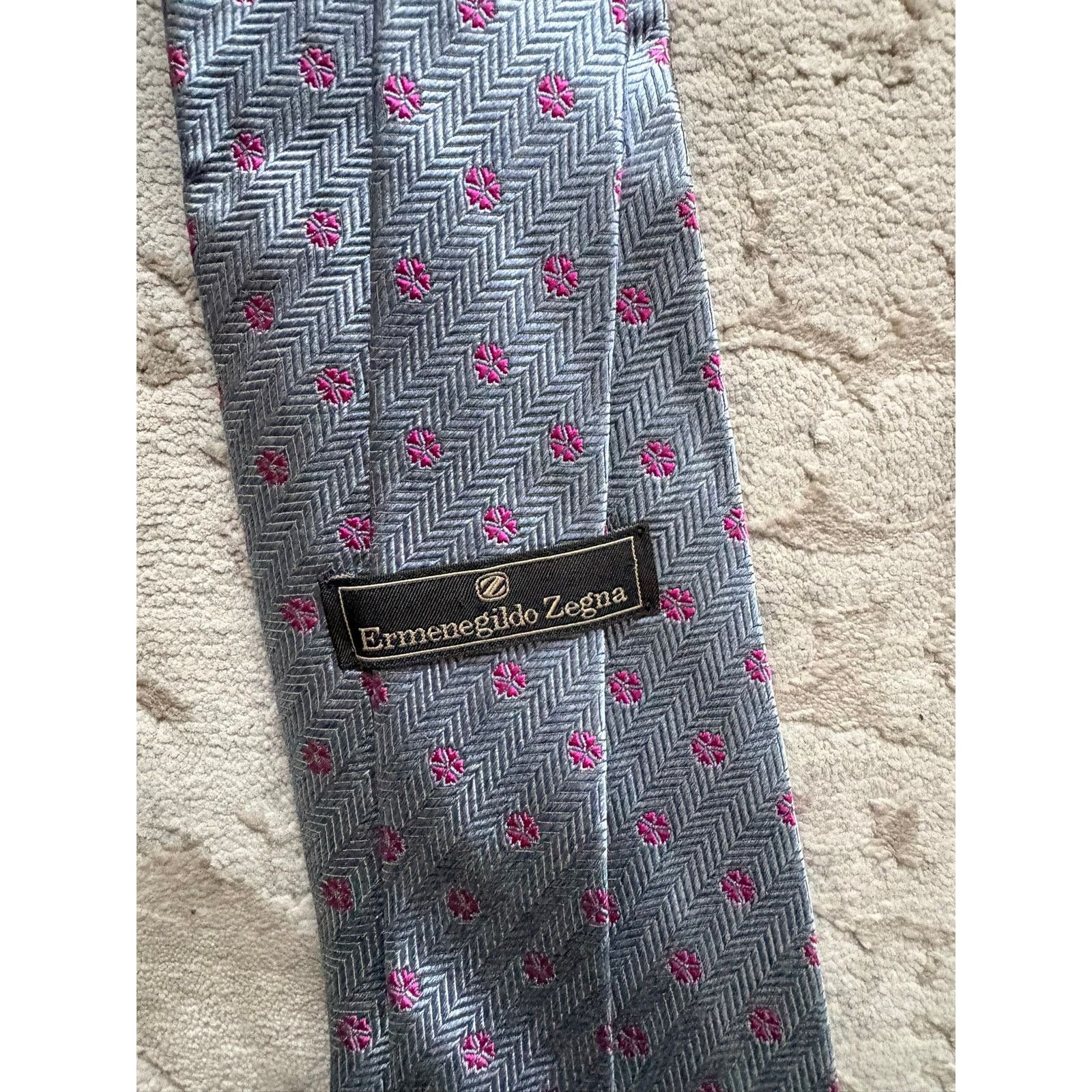 Ermenegildo Zegna Ermenegildo Zegna 100% Silk Tie Blue Pink Herringbone Size ONE SIZE - 3 Thumbnail